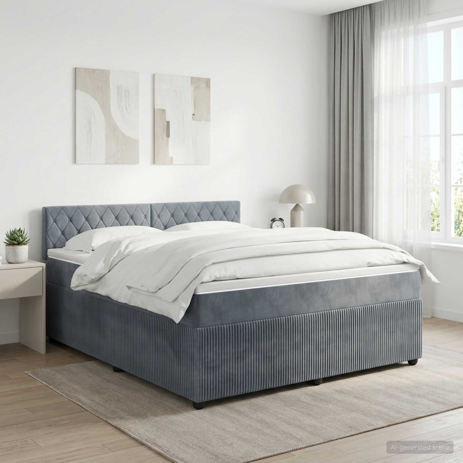 Κρεβάτι box spring με στρώμα Σκούρο Γκρι 180 x 200 cm Βελούδο - Pakobazaar