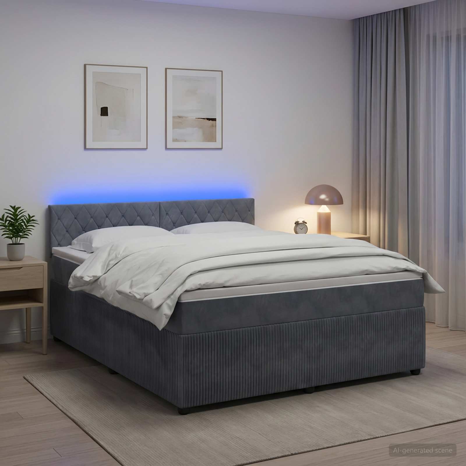 Κρεβάτι box spring με στρώμα Σκούρο Γκρι 180 x 200 cm Βελούδο - Pakobazaar