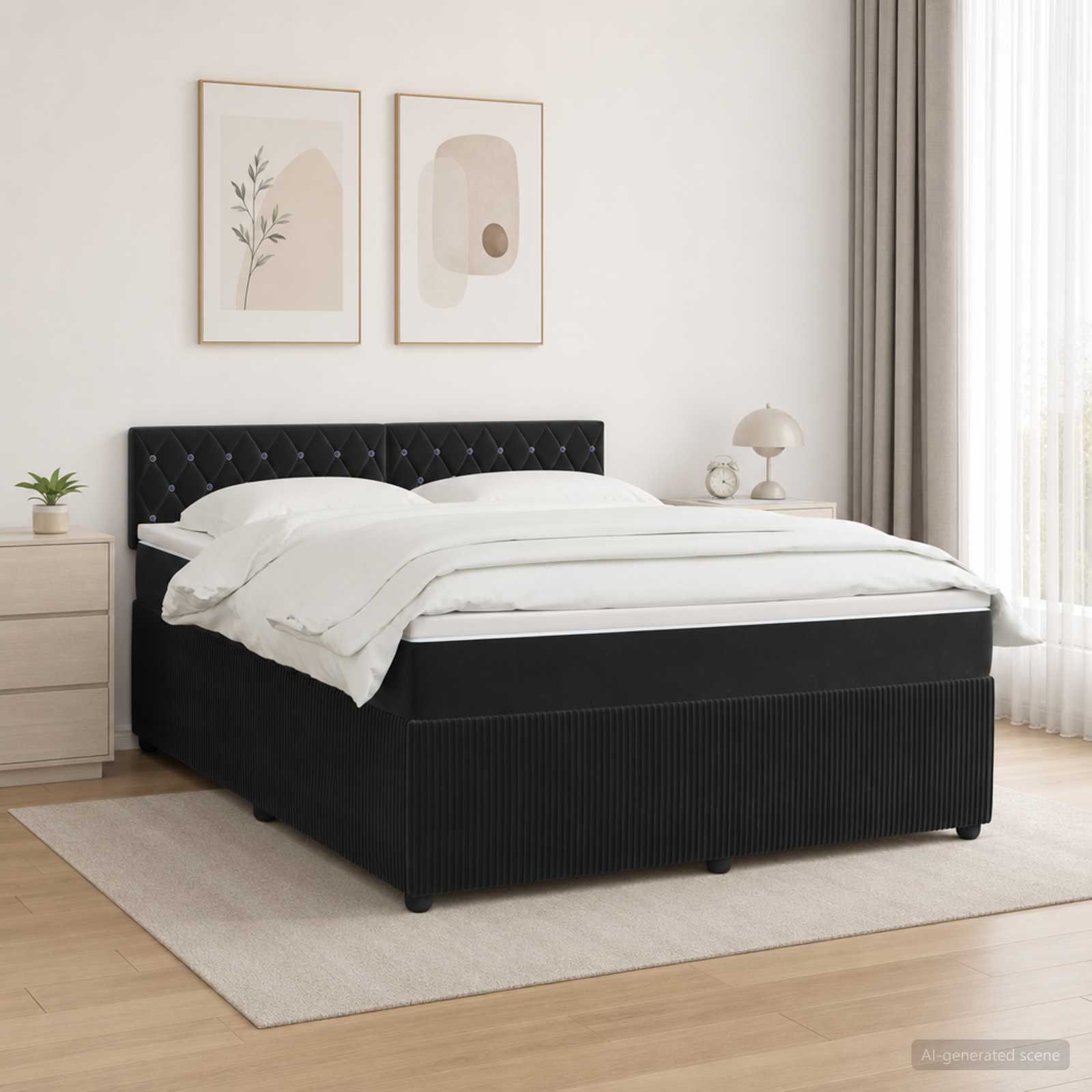 Κρεβάτι box spring με στρώμα Μαύρο 160 x 200 cm Βελούδο - Pakobazaar