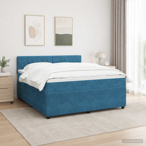 Κρεβάτι box spring με στρώμα Μπλε 180 x 200 cm Βελούδο - Pakobazaar