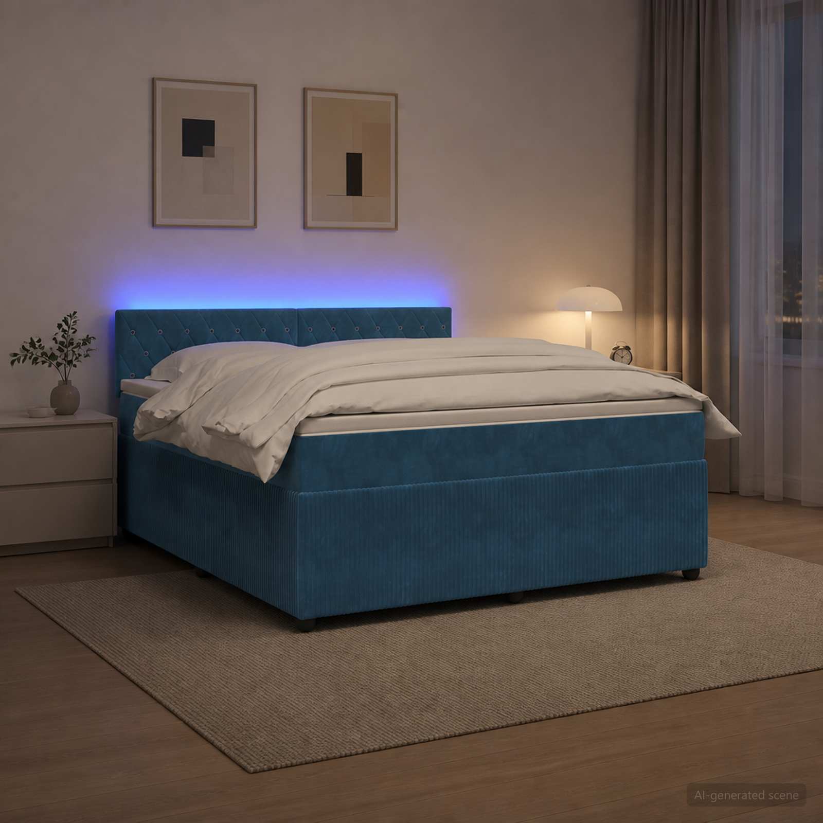 Κρεβάτι box spring με στρώμα Μπλε 180 x 200 cm Βελούδο - Pakobazaar