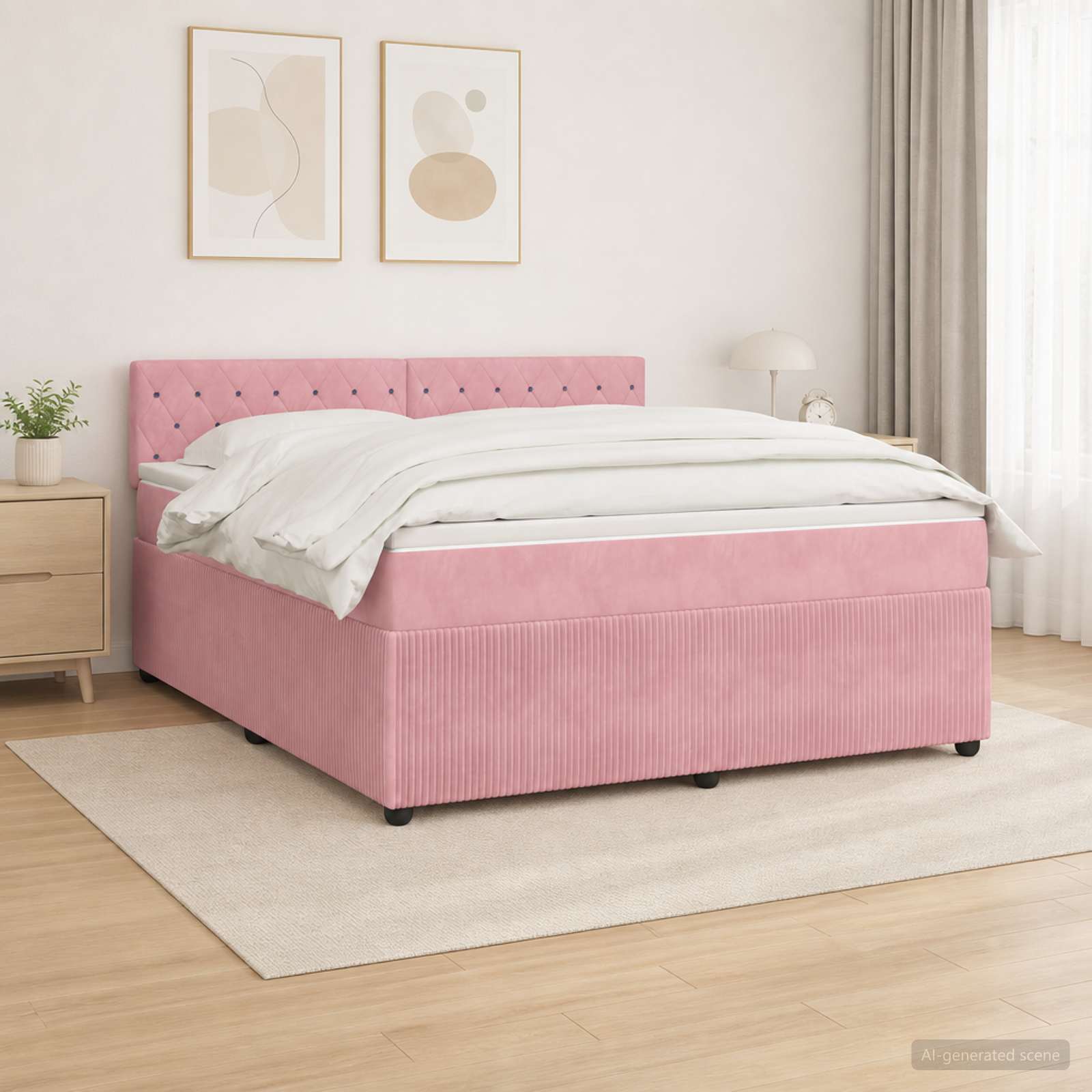 Κρεβάτι box spring με στρώμα Ροζ 160 x 200 cm Βελούδο - Pakobazaar