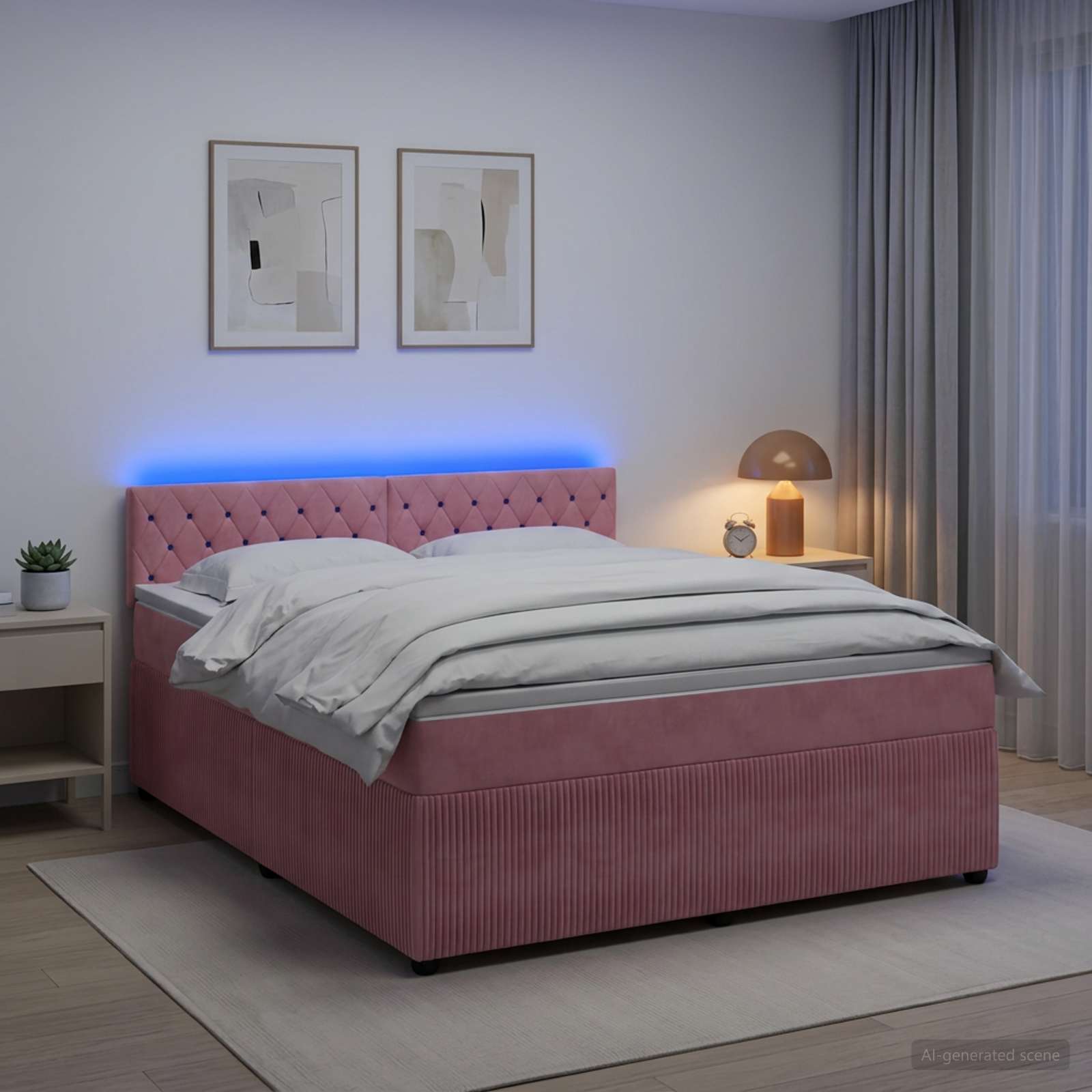 Κρεβάτι box spring με στρώμα Ροζ 180 x 200 cm Βελούδο - Pakobazaar