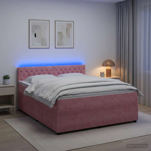 Κρεβάτι box spring με στρώμα Ροζ 180 x 200 cm Βελούδο - Pakobazaar