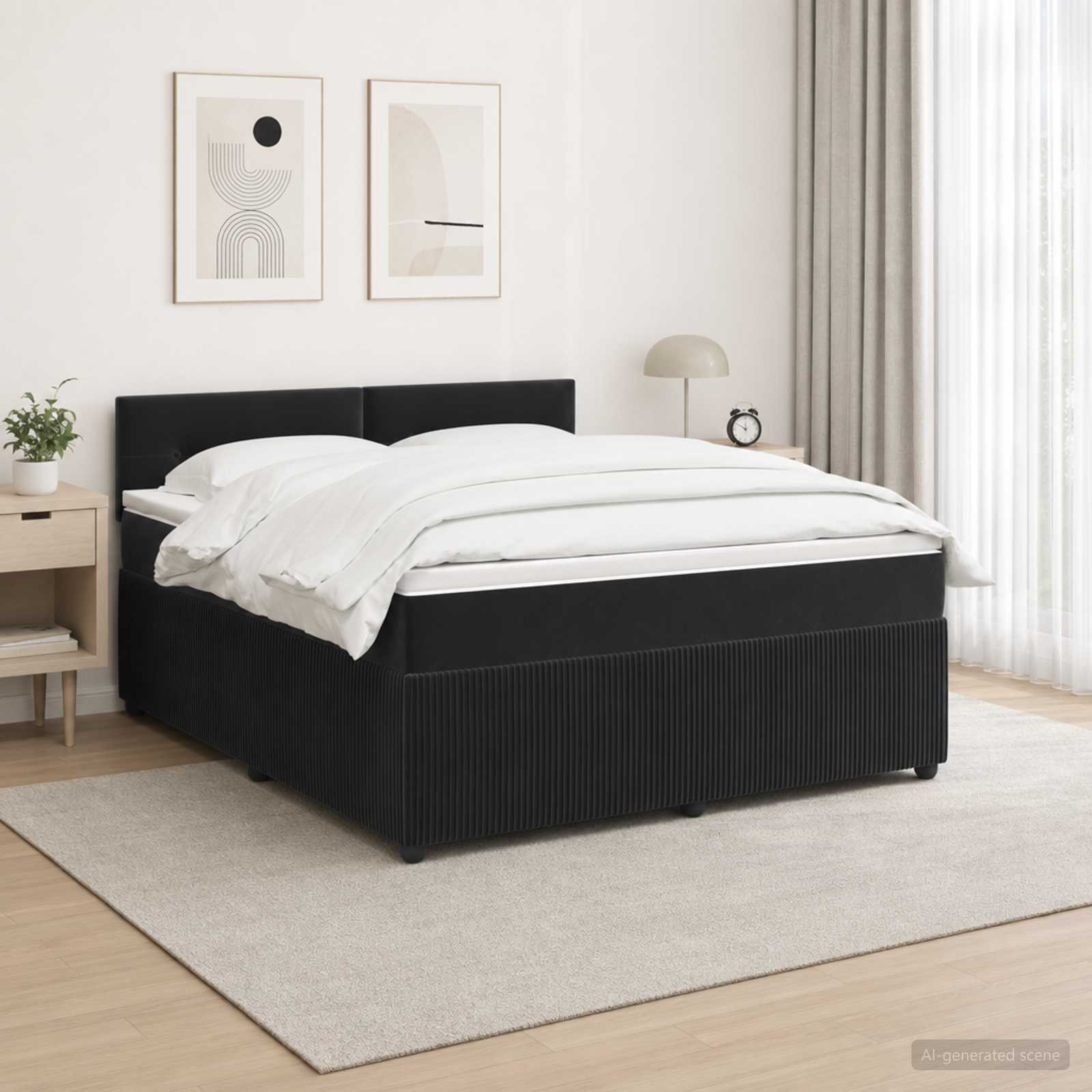 Κρεβάτι box spring με στρώμα Μαύρο 160 x 200 cm Βελούδο