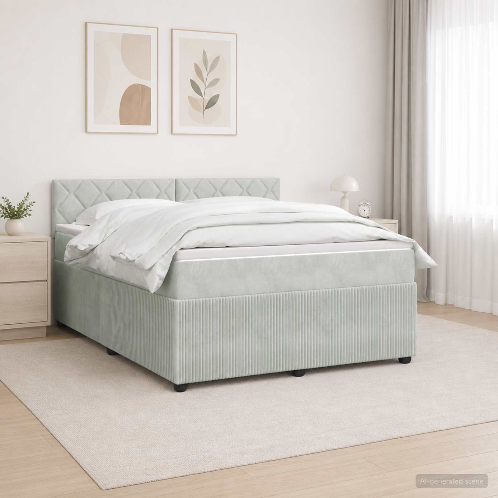 Κρεβάτι box spring με στρώμα Ανοιχτό γκρι 160 x 200 cm Βελούδο - Pakobazaar