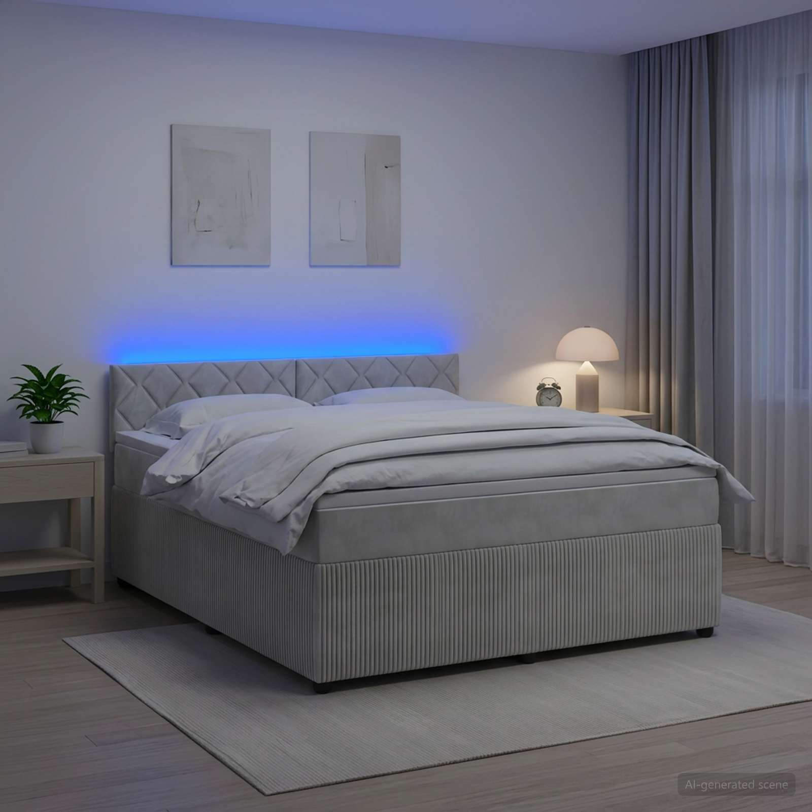 Κρεβάτι box spring με στρώμα Ανοιχτό γκρι 160 x 200 cm Βελούδο - Pakobazaar