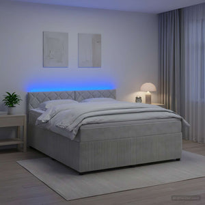 Κρεβάτι box spring με στρώμα Ανοιχτό γκρι 160 x 200 cm Βελούδο - Pakobazaar