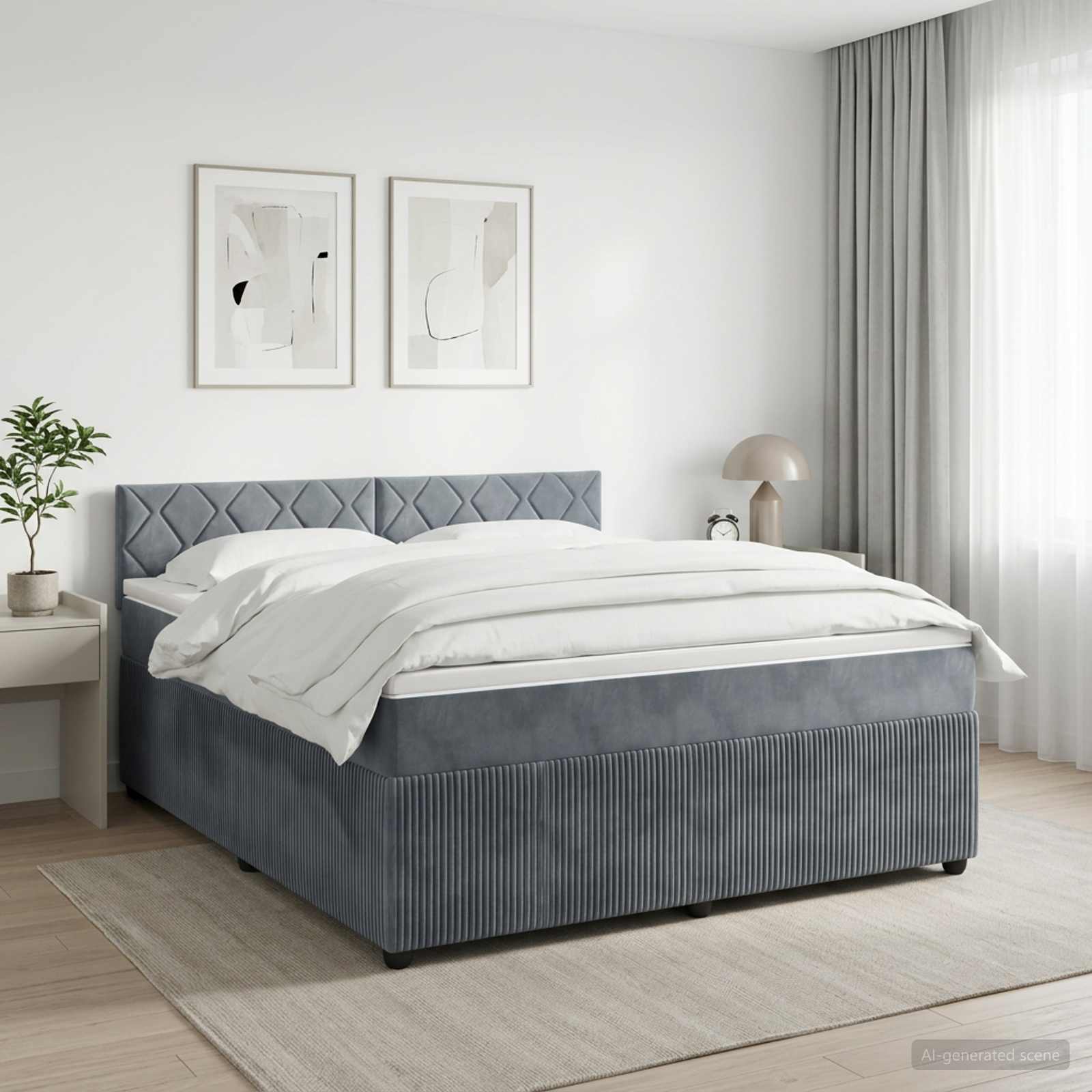 Κρεβάτι box spring με στρώμα Σκούρο Γκρι 160 x 200 cm Βελούδο - Pakobazaar
