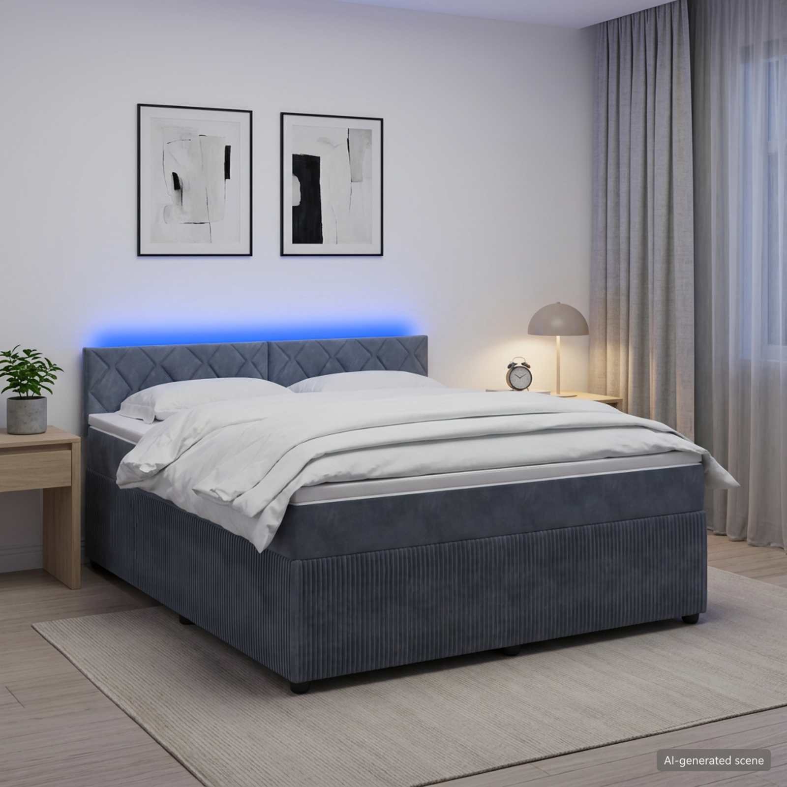 Κρεβάτι box spring με στρώμα Σκούρο Γκρι 180 x 200 cm Βελούδο - Pakobazaar
