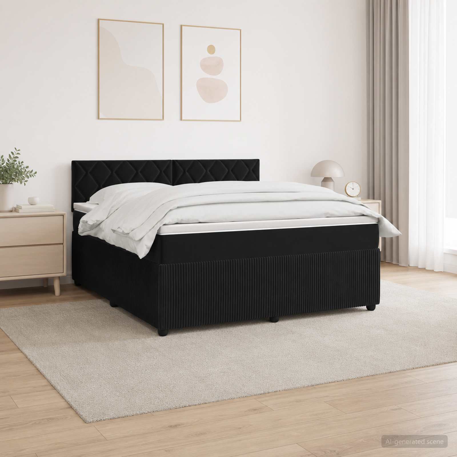 Κρεβάτι box spring με στρώμα Μαύρο 160 x 200 cm Βελούδο - Pakobazaar