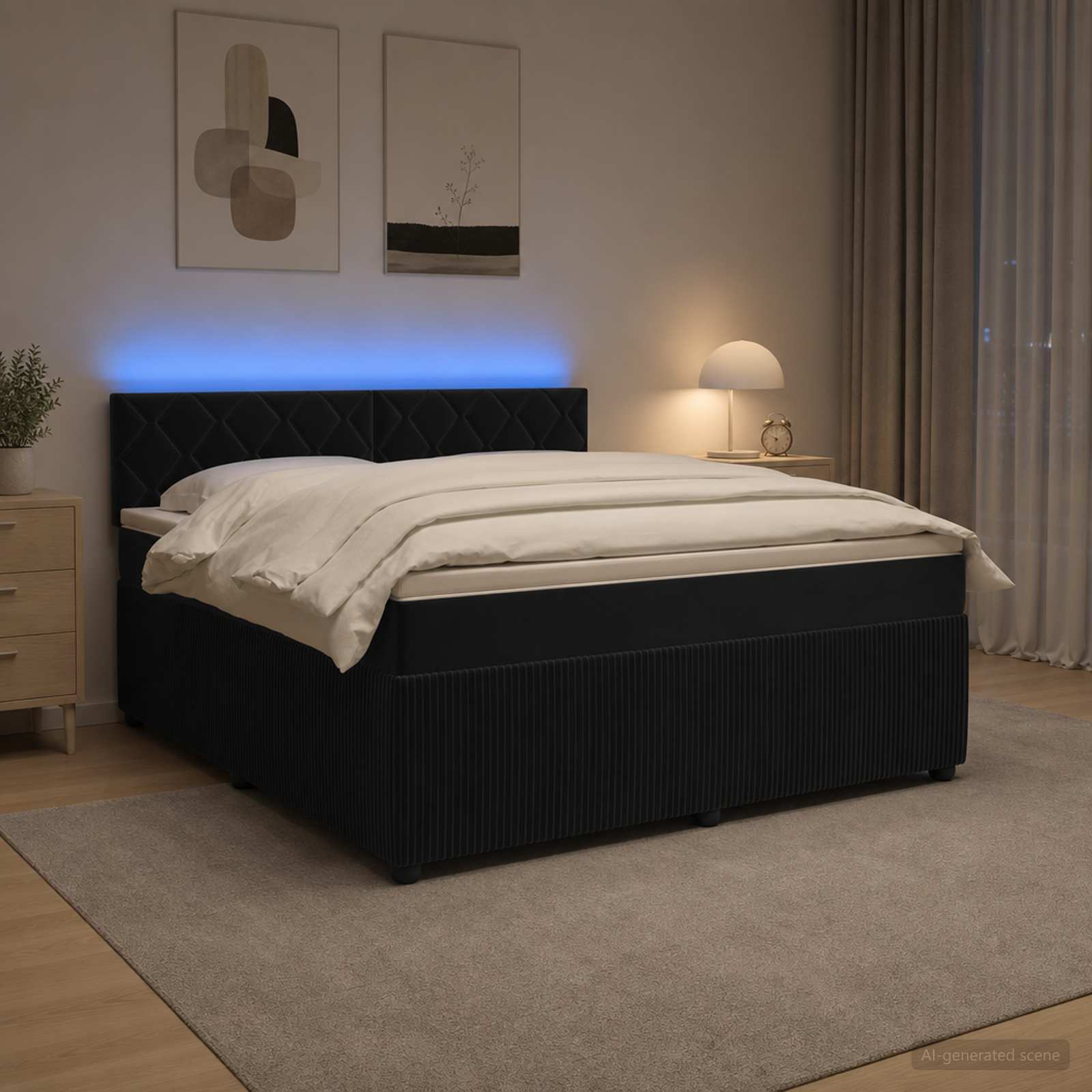 Κρεβάτι box spring με στρώμα Μαύρο 160 x 200 cm Βελούδο - Pakobazaar