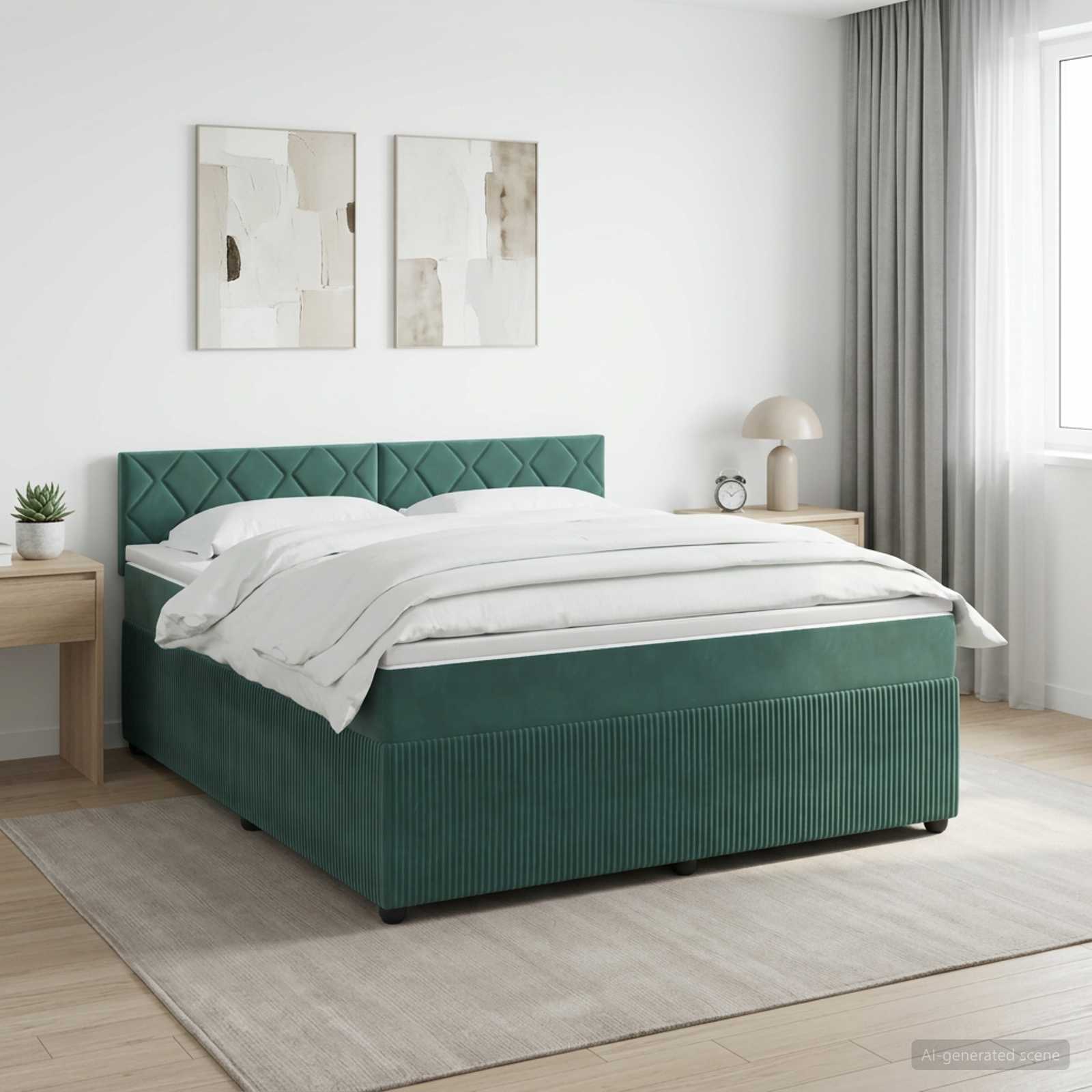 Κρεβάτι box spring με στρώμα Σκούρο Πράσινο 160 x 200 cm - Pakobazaar
