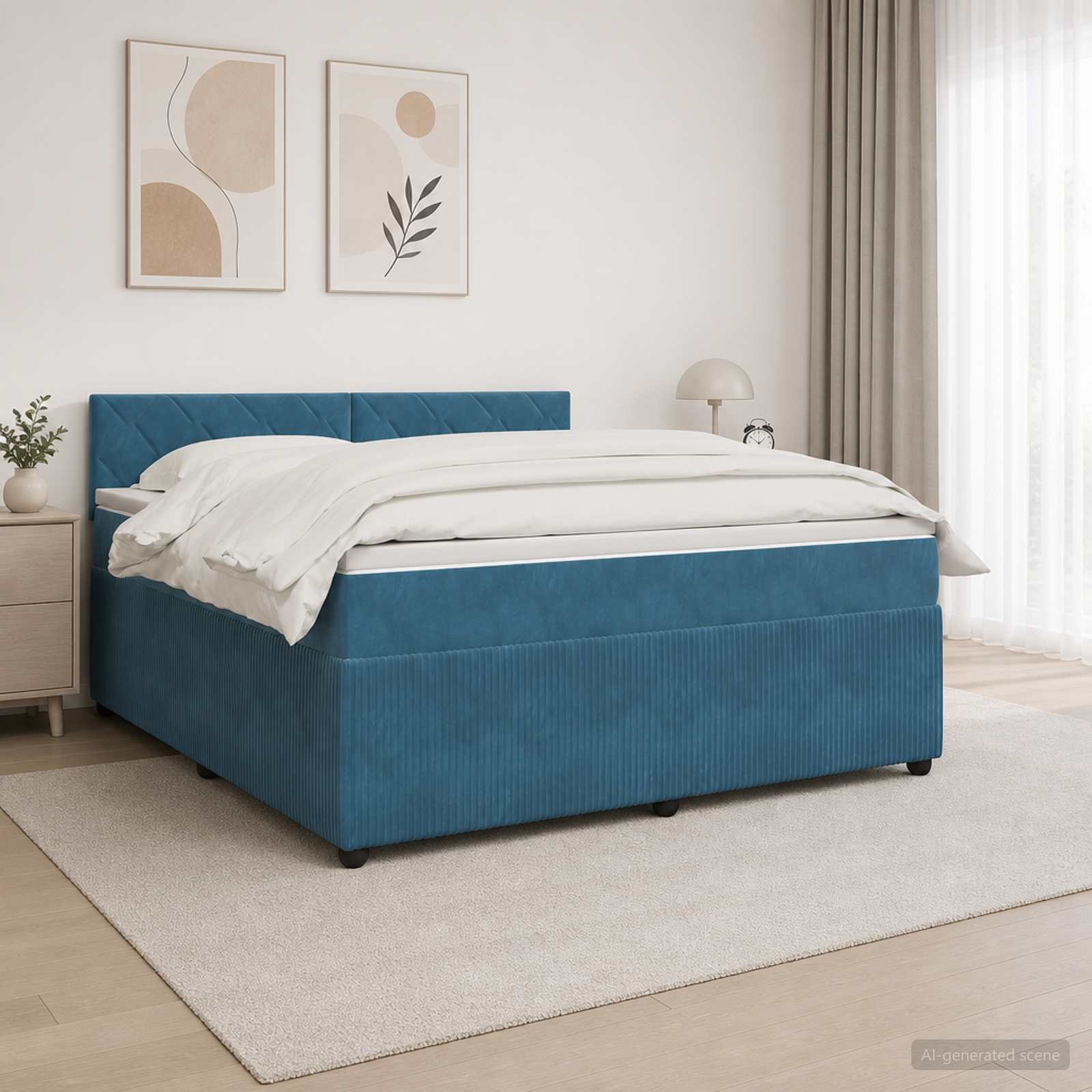 Κρεβάτι box spring με στρώμα Μπλε 140 x 190 cm Βελούδο