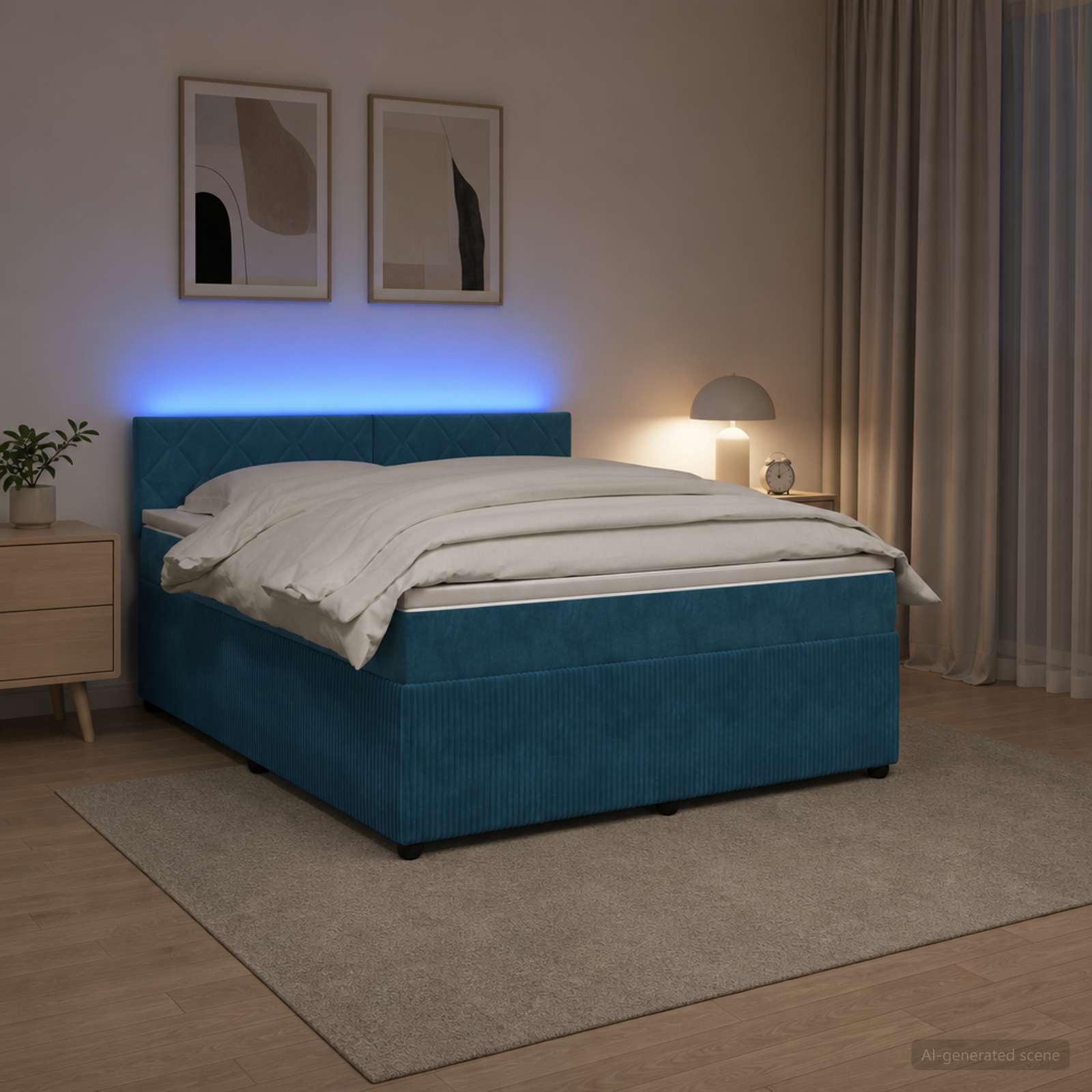 Κρεβάτι box spring με στρώμα Μπλε 160 x 200 cm Βελούδο - Pakobazaar
