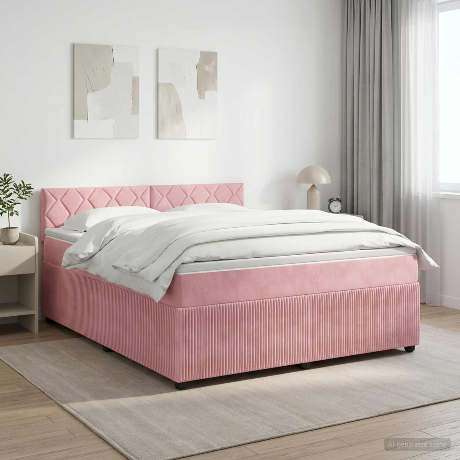 Κρεβάτι box spring με στρώμα Ροζ 140 x 190 cm Βελούδο - Pakobazaar