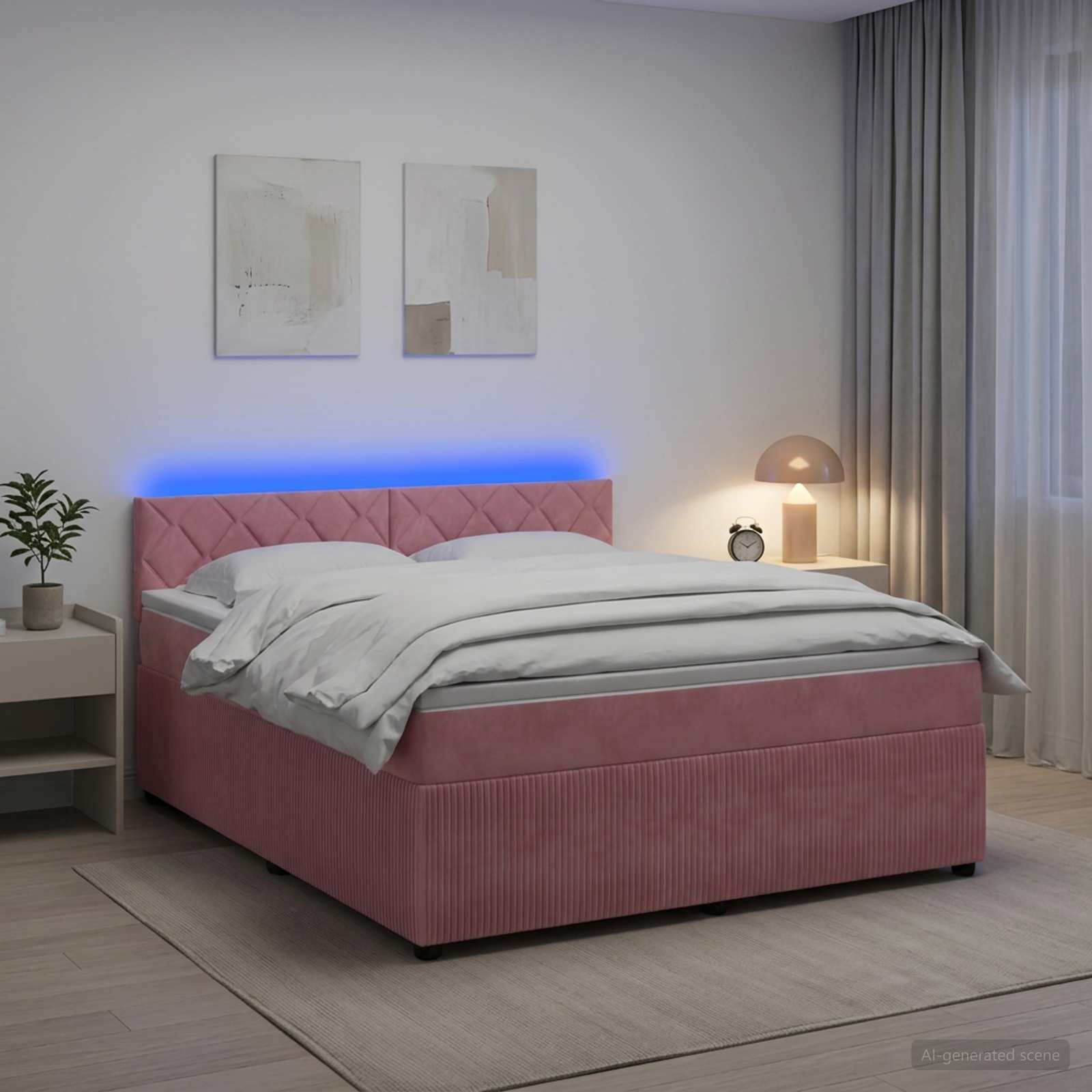 Κρεβάτι box spring με στρώμα Ροζ 140 x 190 cm Βελούδο - Pakobazaar