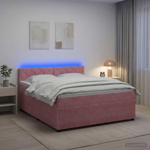 Κρεβάτι box spring με στρώμα Ροζ 140 x 190 cm Βελούδο - Pakobazaar