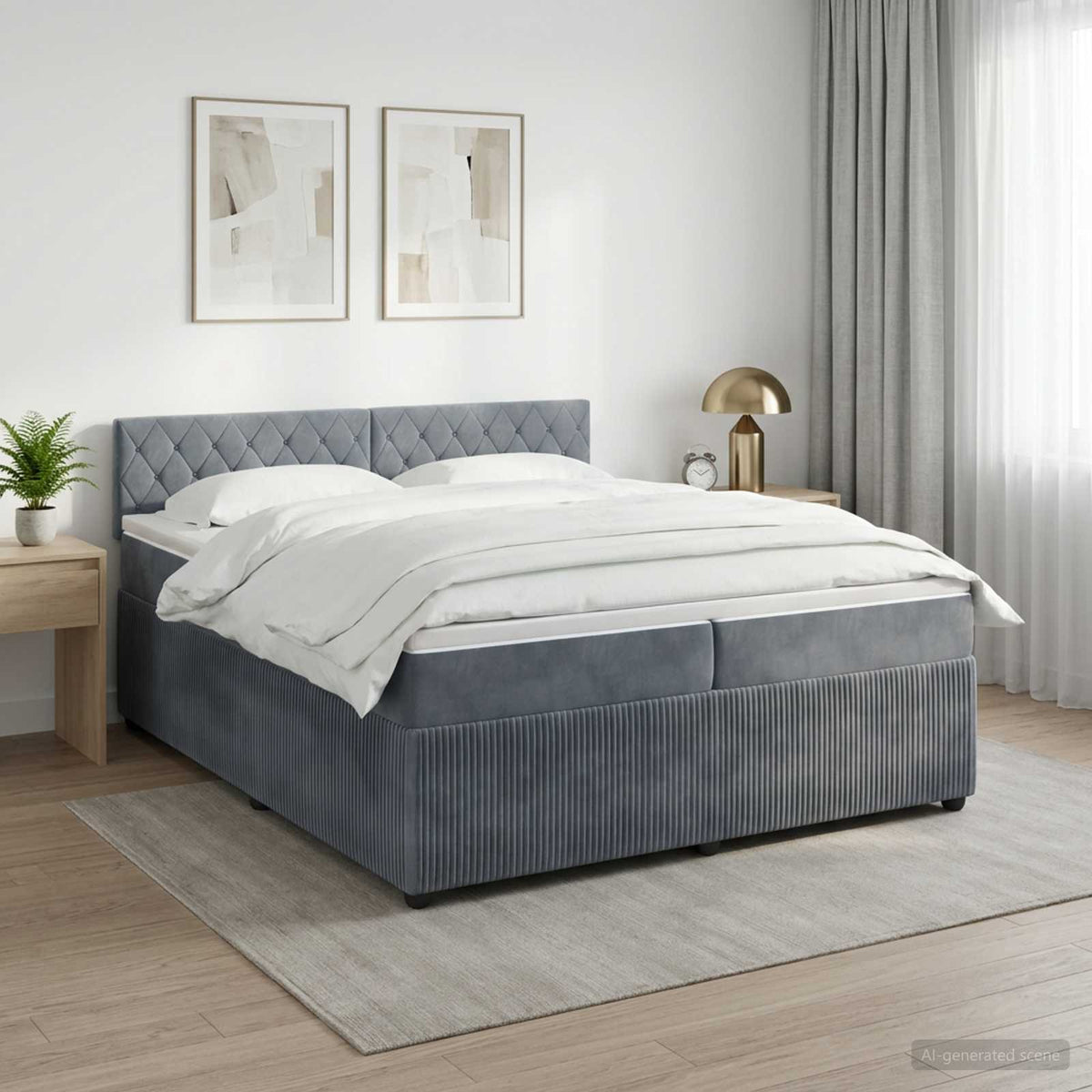 Κρεβάτι box spring με στρώμα Σκούρο Γκρι 200 x 200 cm Βελούδο - Pakobazaar