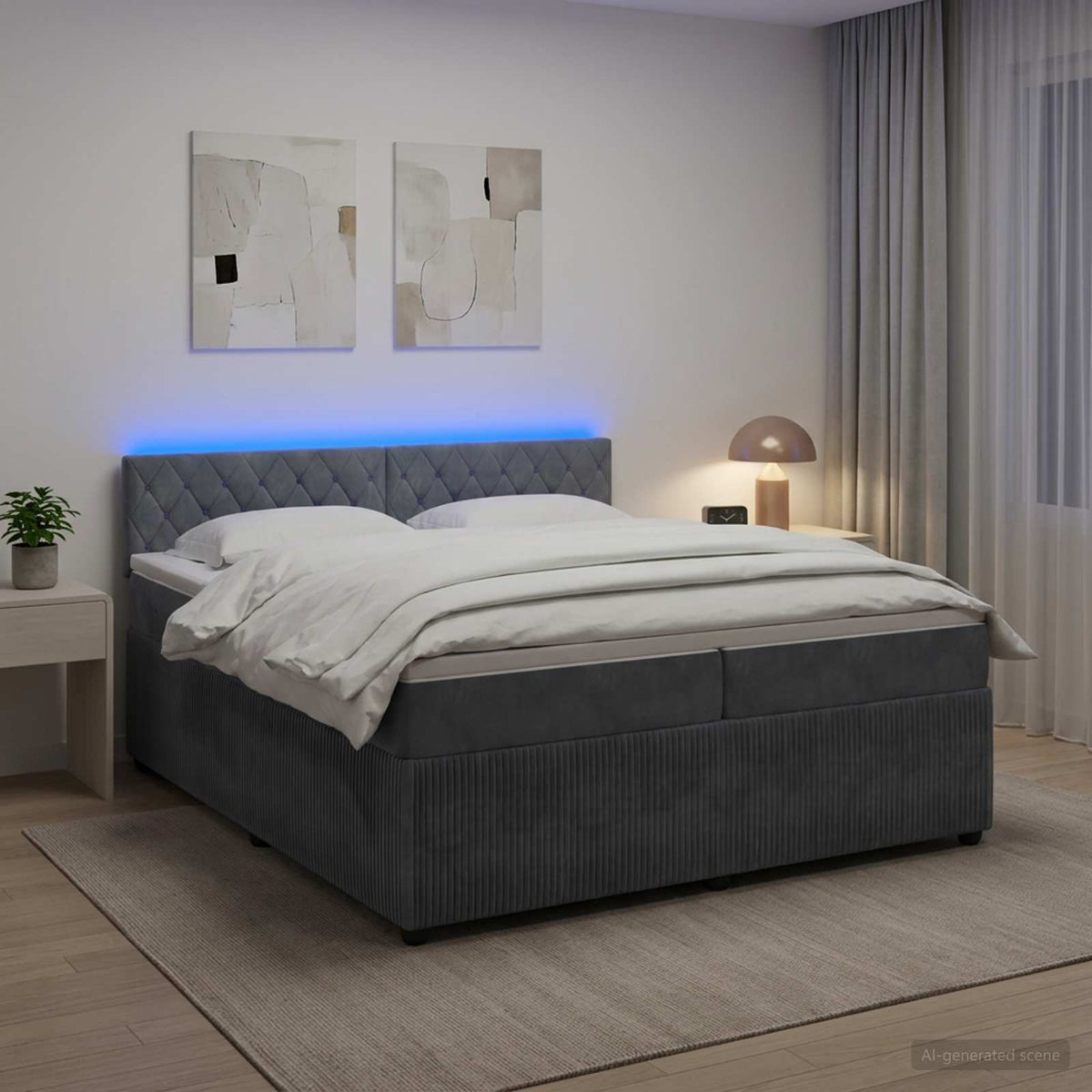 Κρεβάτι box spring με στρώμα Σκούρο Γκρι 200 x 200 cm Βελούδο - Pakobazaar