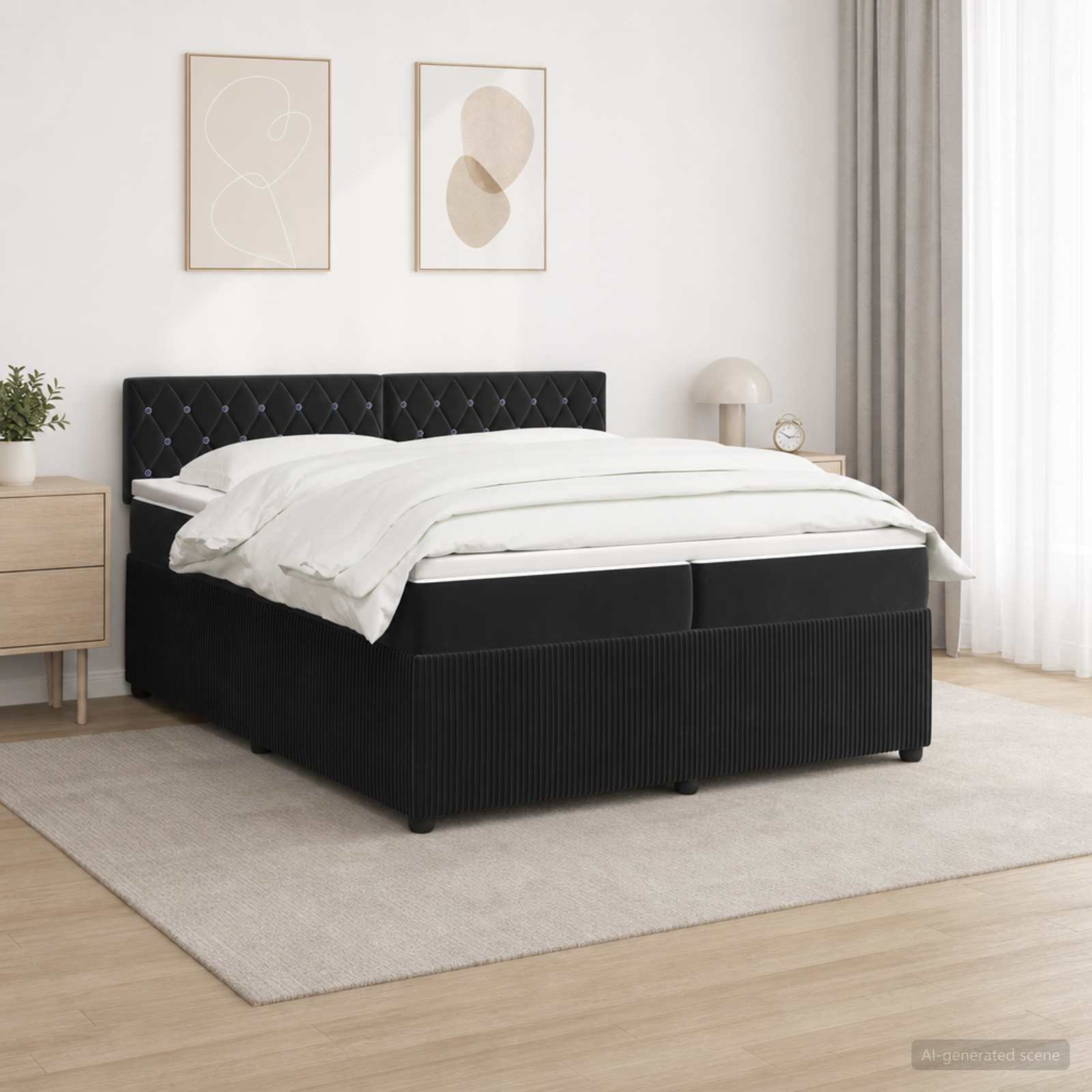 Κρεβάτι box spring με στρώμα Μαύρο 200 x 200 cm Βελούδο
