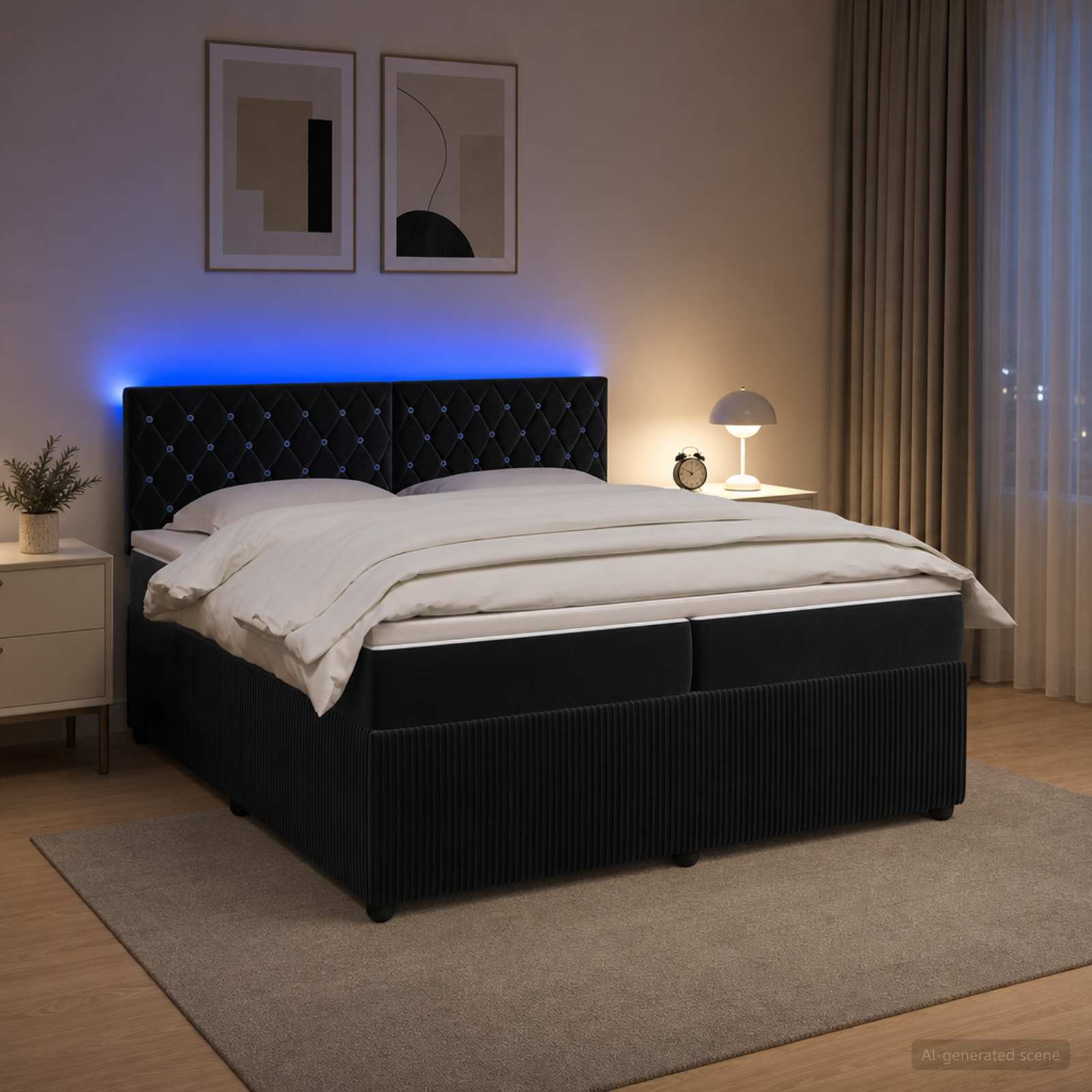 Κρεβάτι box spring με στρώμα Μαύρο 200 x 200 cm Βελούδο