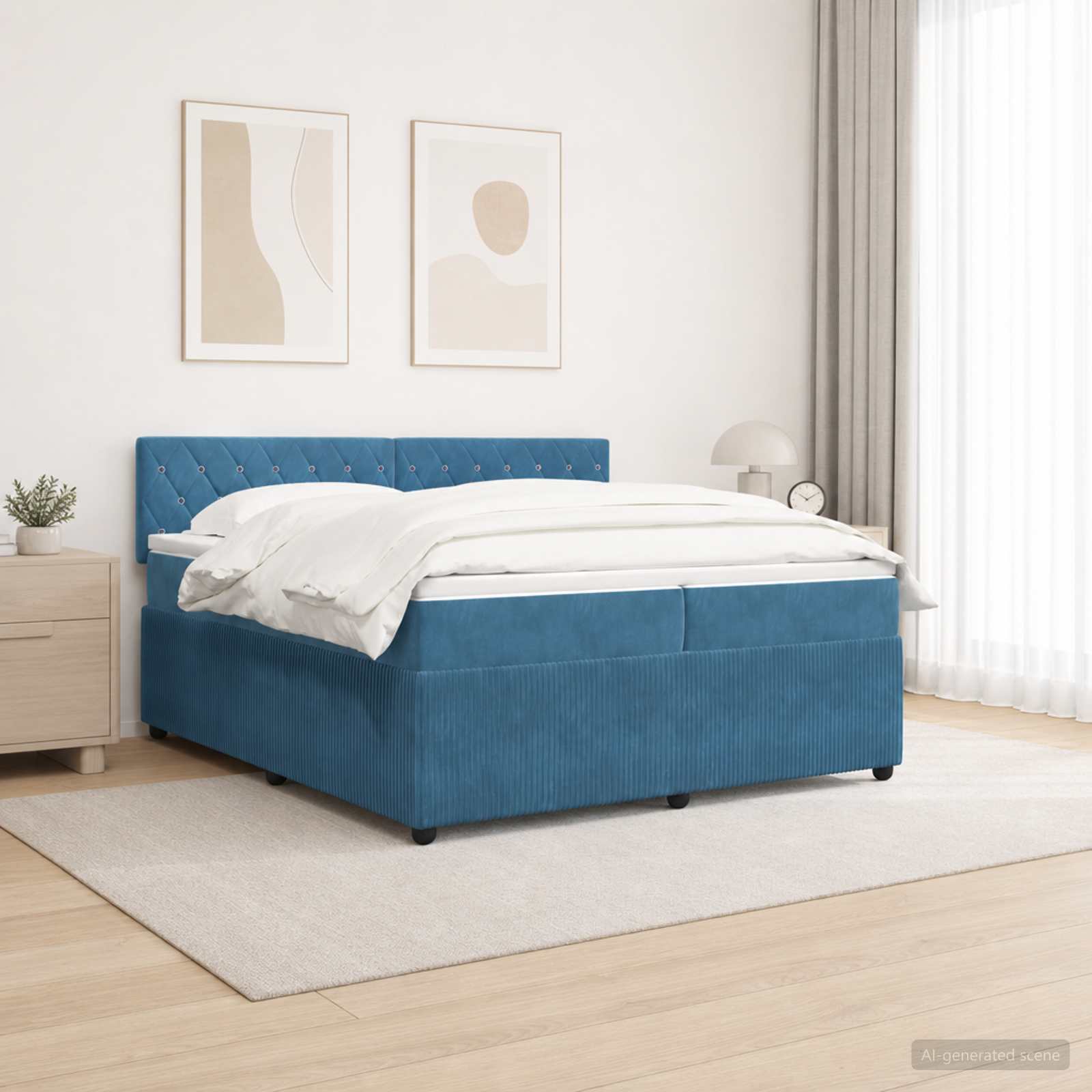 Κρεβάτι box spring με στρώμα Μπλε 200 x 200 cm Βελούδο - Pakobazaar