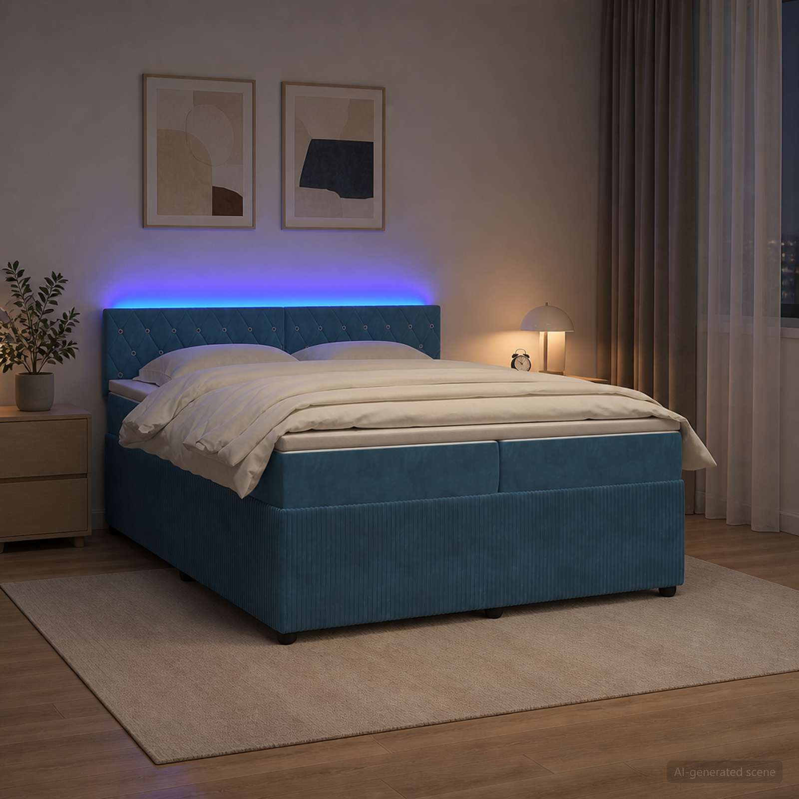 Κρεβάτι box spring με στρώμα Μπλε 200 x 200 cm Βελούδο - Pakobazaar