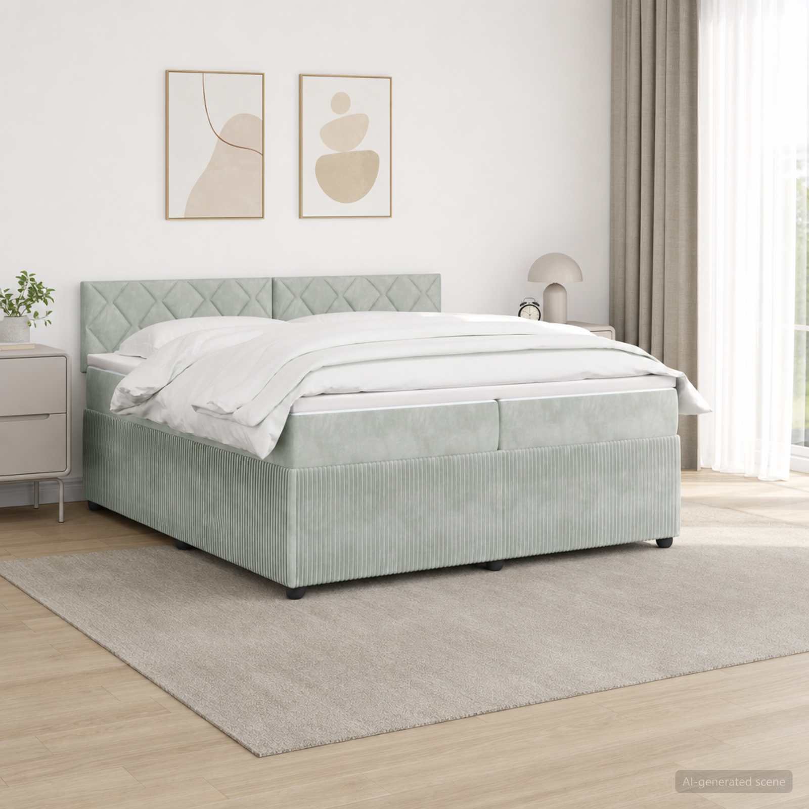 Κρεβάτι box spring με στρώμα Ανοιχτό γκρι 200 x 200 cm Βελούδο - Pakobazaar