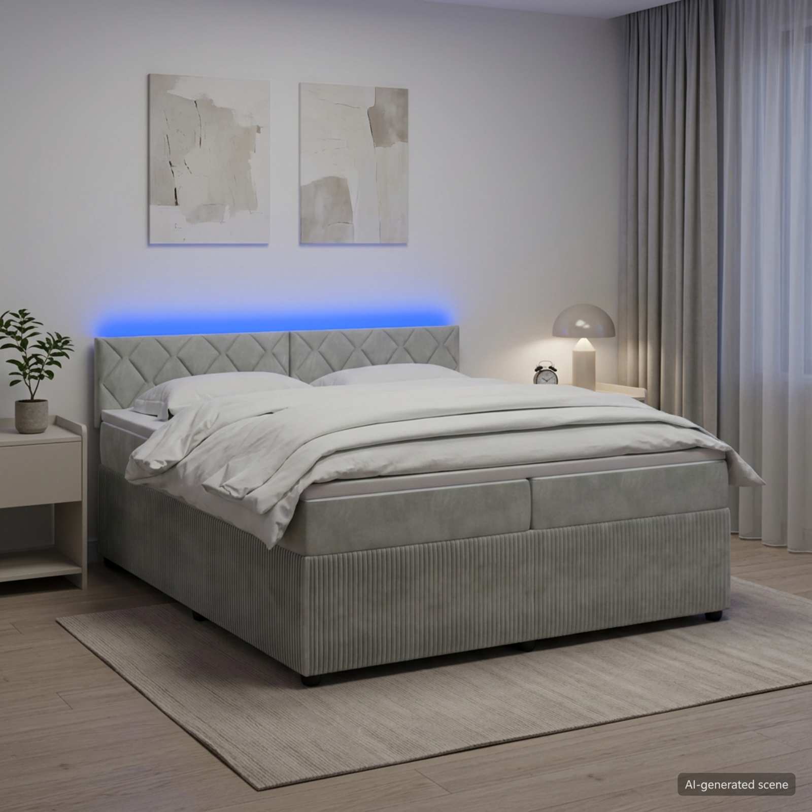 Κρεβάτι box spring με στρώμα Ανοιχτό γκρι 200 x 200 cm Βελούδο - Pakobazaar