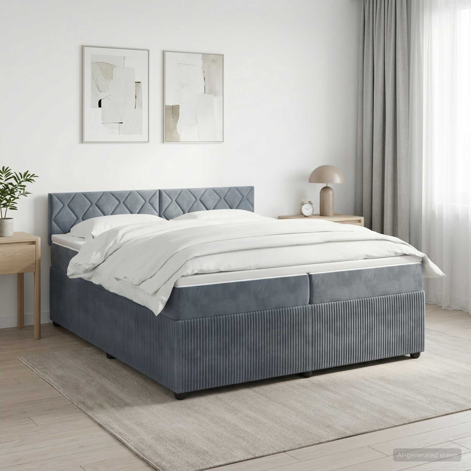 Κρεβάτι box spring με στρώμα Σκούρο Γκρι 200 x 200 cm Βελούδο