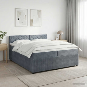 Κρεβάτι box spring με στρώμα Σκούρο Γκρι 200 x 200 cm Βελούδο