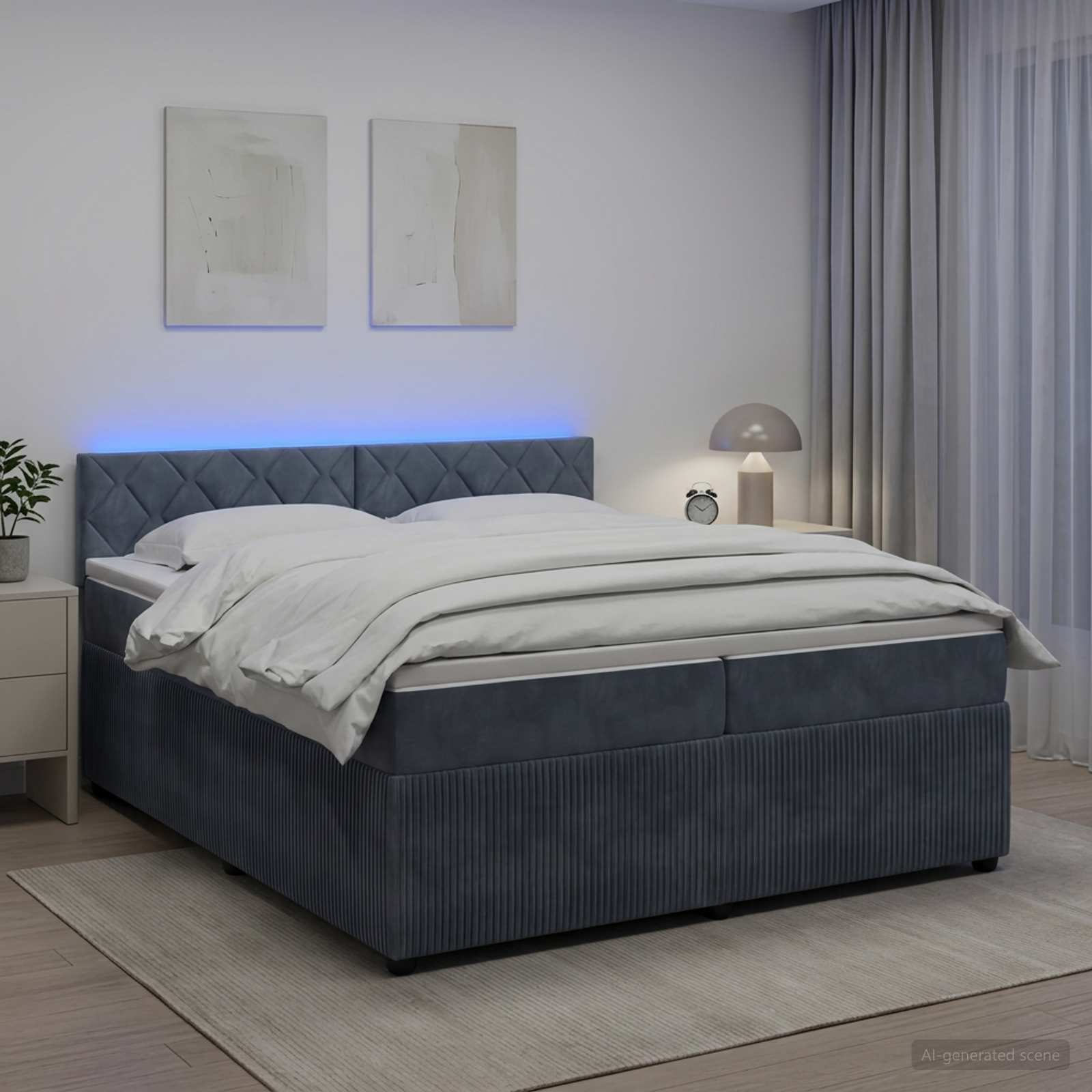 Κρεβάτι box spring με στρώμα Σκούρο Γκρι 200 x 200 cm Βελούδο