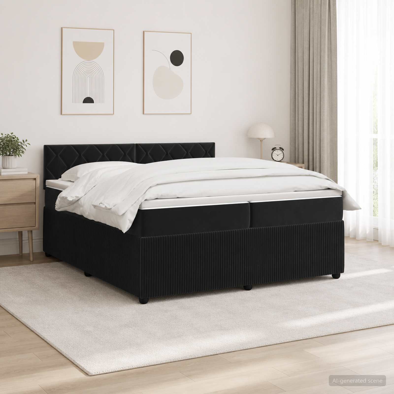Κρεβάτι box spring με στρώμα Μαύρο 200 x 200 cm Βελούδο - Pakobazaar