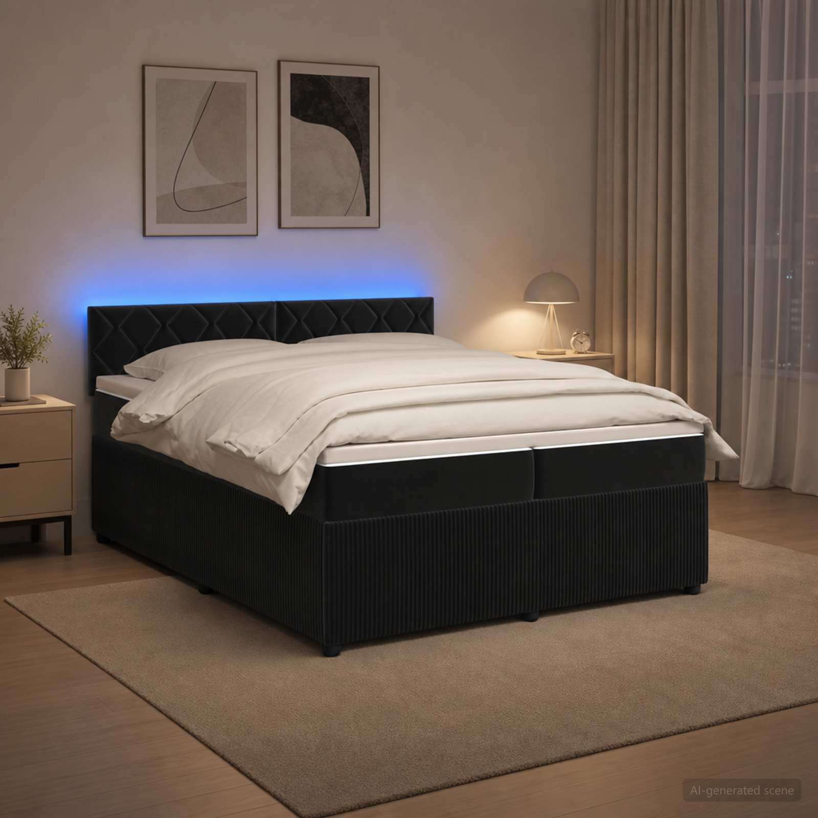 Κρεβάτι box spring με στρώμα Μαύρο 200 x 200 cm Βελούδο - Pakobazaar