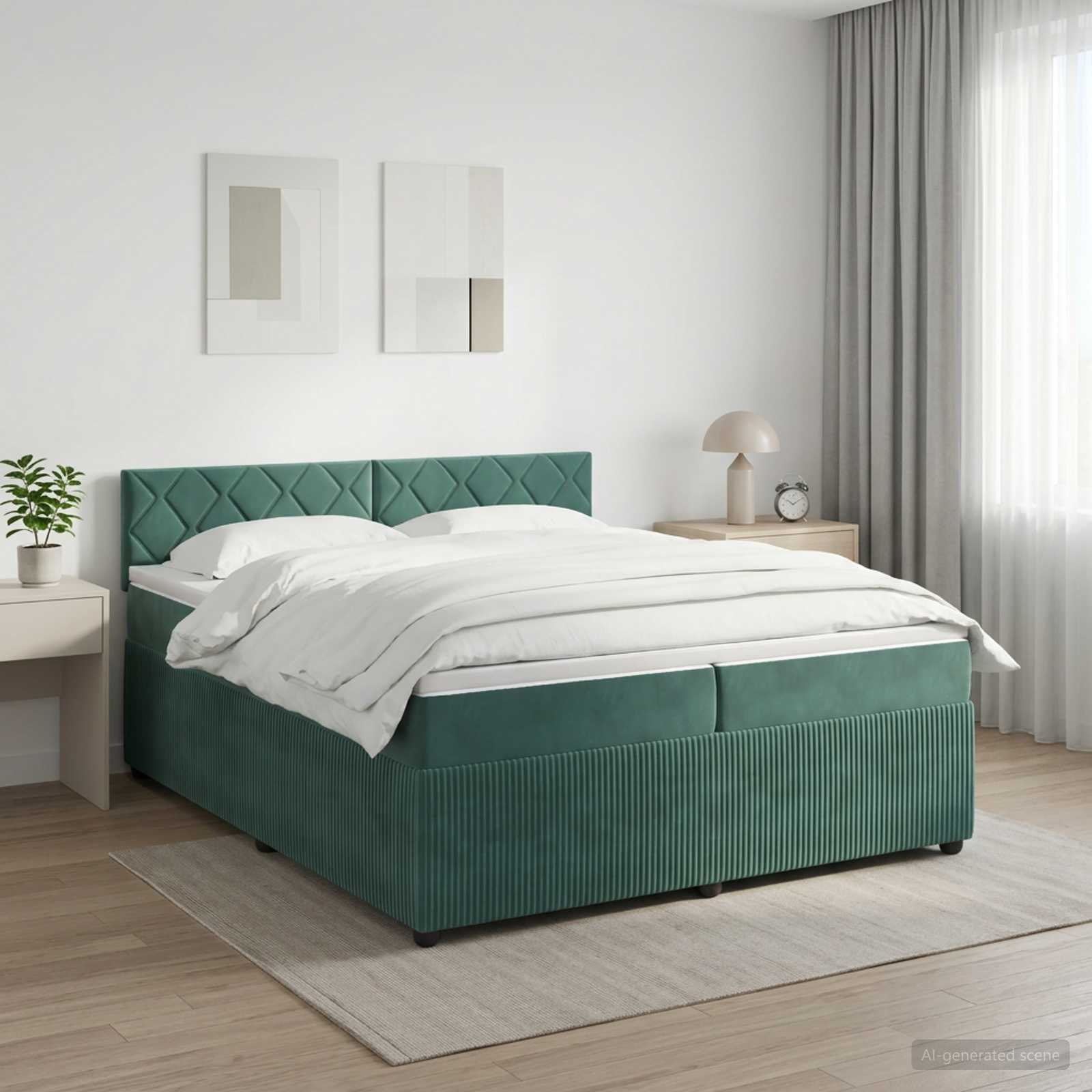 Κρεβάτι box spring με στρώμα Σκούρο Πράσινο 200 x 200 cm - Pakobazaar