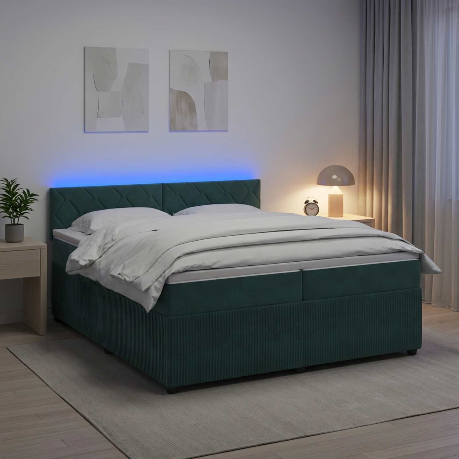 Κρεβάτι box spring με στρώμα Σκούρο Πράσινο 200 x 200 cm - Pakobazaar