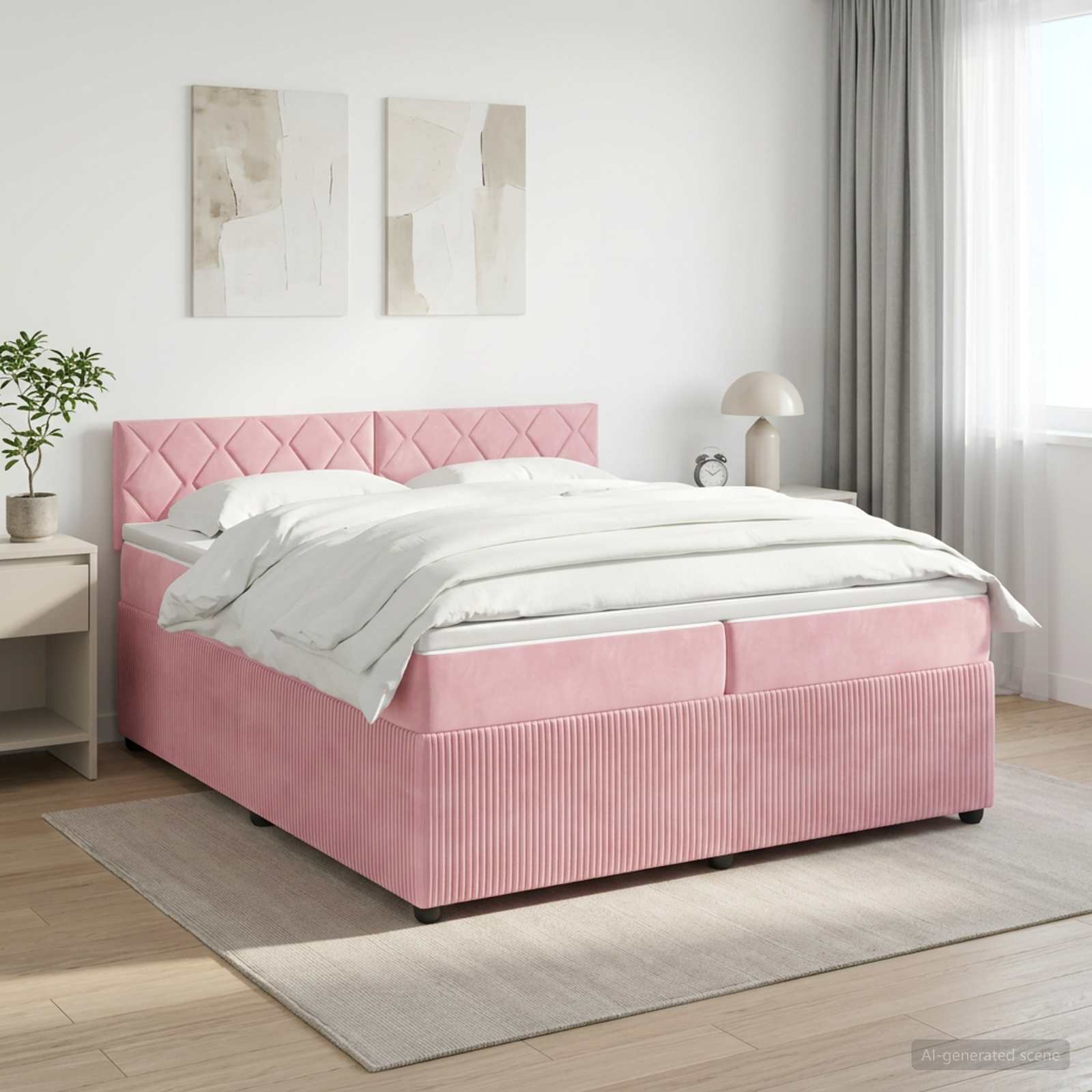 Κρεβάτι box spring με στρώμα Ροζ 200 x 200 cm Βελούδο - Pakobazaar