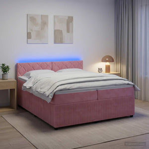 Κρεβάτι box spring με στρώμα Ροζ 200 x 200 cm Βελούδο - Pakobazaar