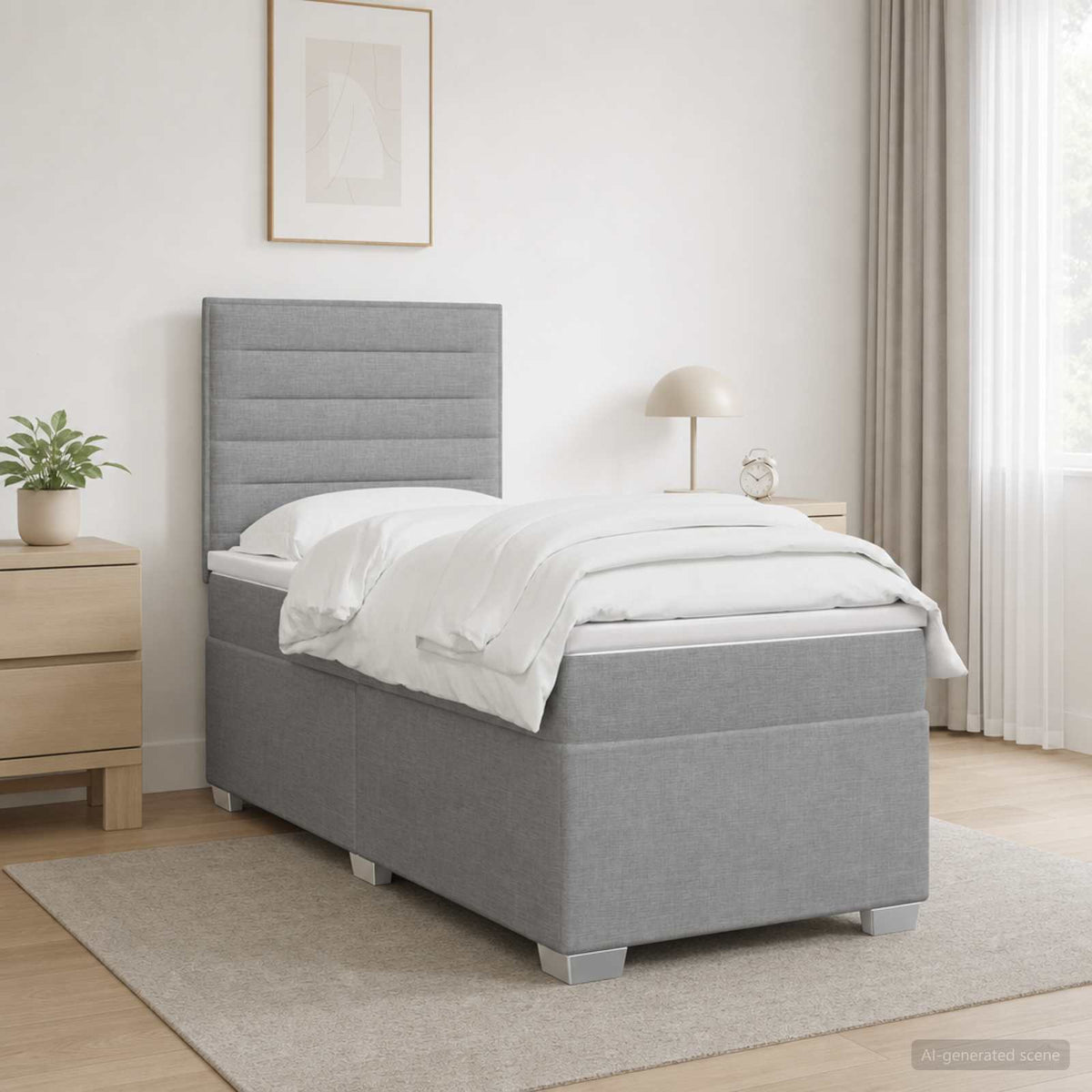 Κρεβάτι box spring με στρώμα Ανοιχτό γκρι 90 x 190 cm Ύφασμα - Pakobazaar
