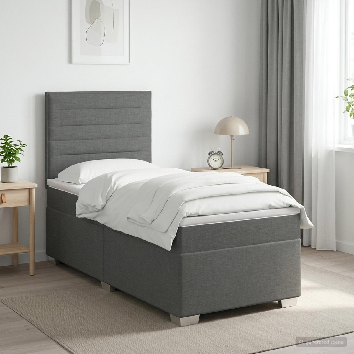 Κρεβάτι box spring με στρώμα Σκούρο Γκρι 90 x 200 cm Ύφασμα