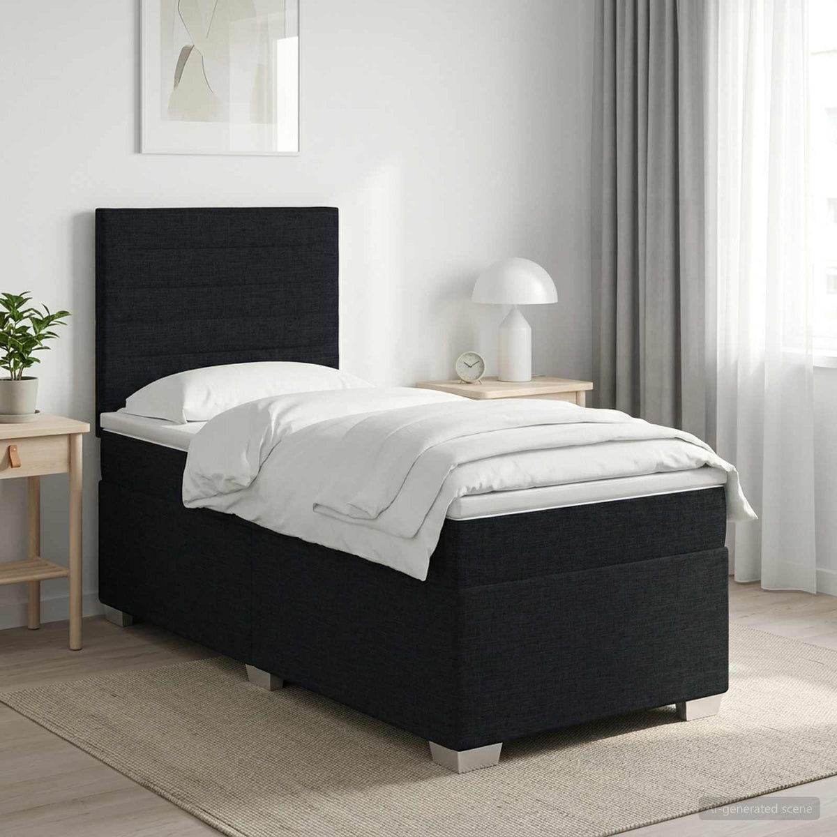 Κρεβάτι box spring με στρώμα Μαύρο 100 x 200 cm Ύφασμα - Pakobazaar