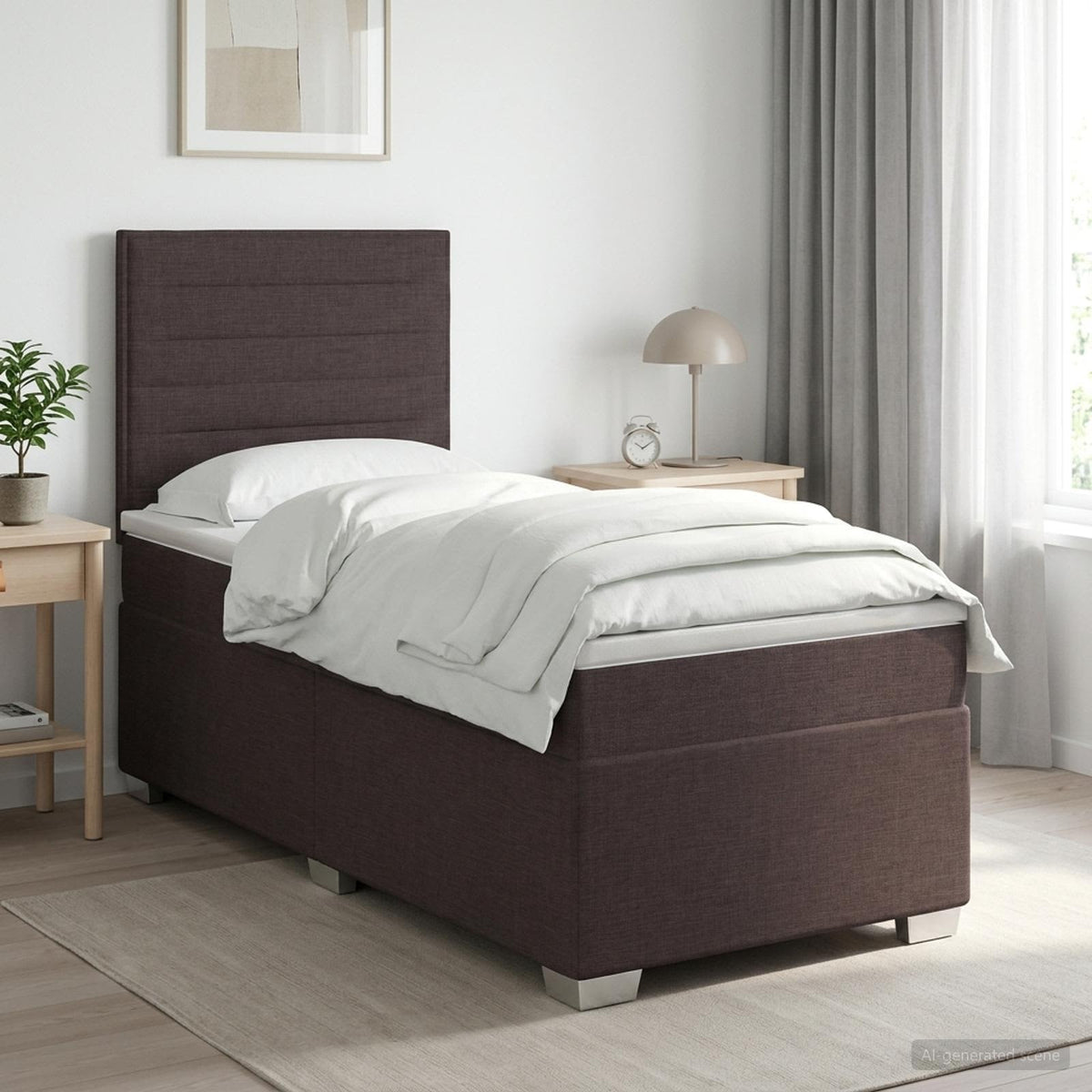 Κρεβάτι box spring με στρώμα Σκούρο Καφέ 80 x 200 cm Ύφασμα