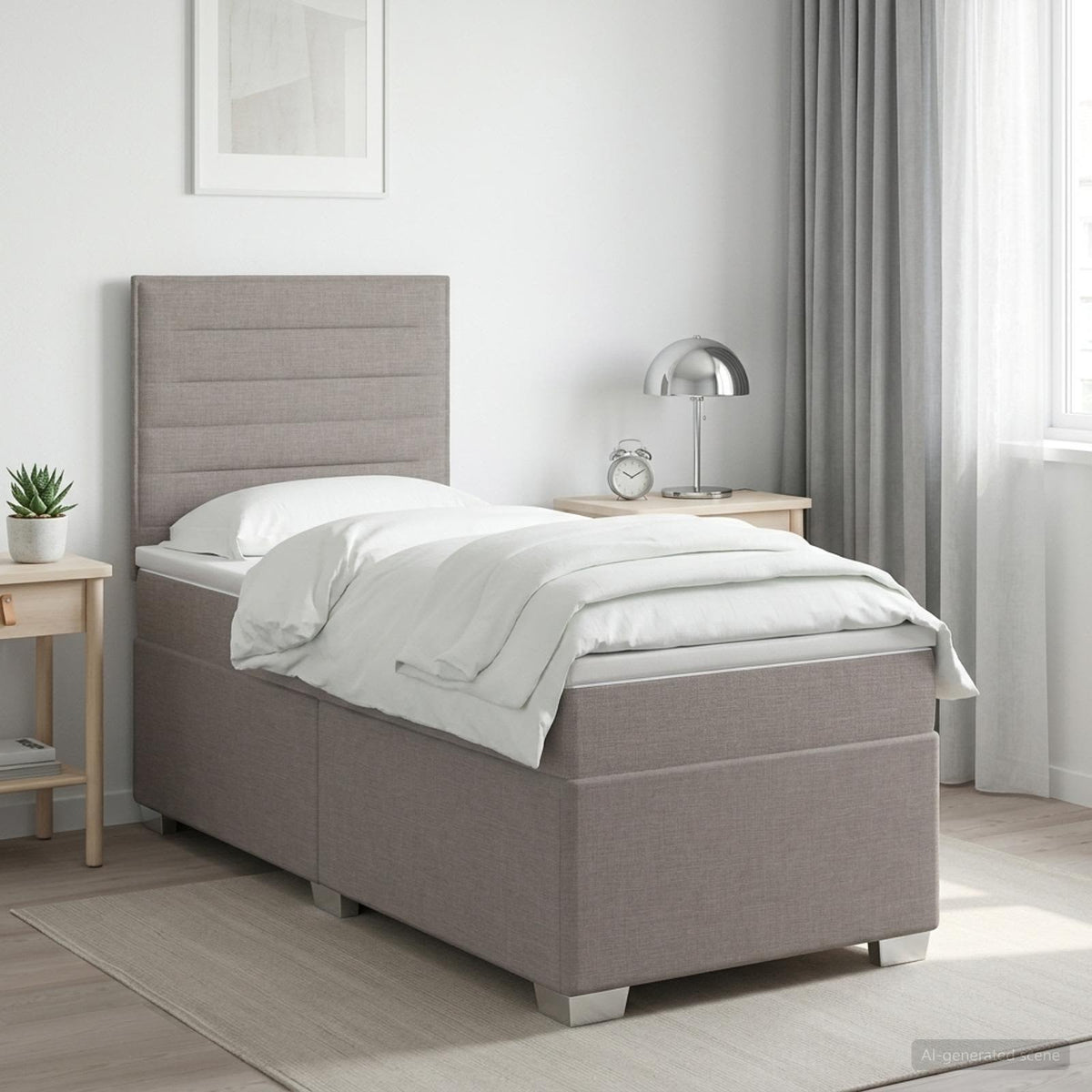 Κρεβάτι box spring με στρώμα Taupe 80 x 200 cm Ύφασμα - Pakobazaar