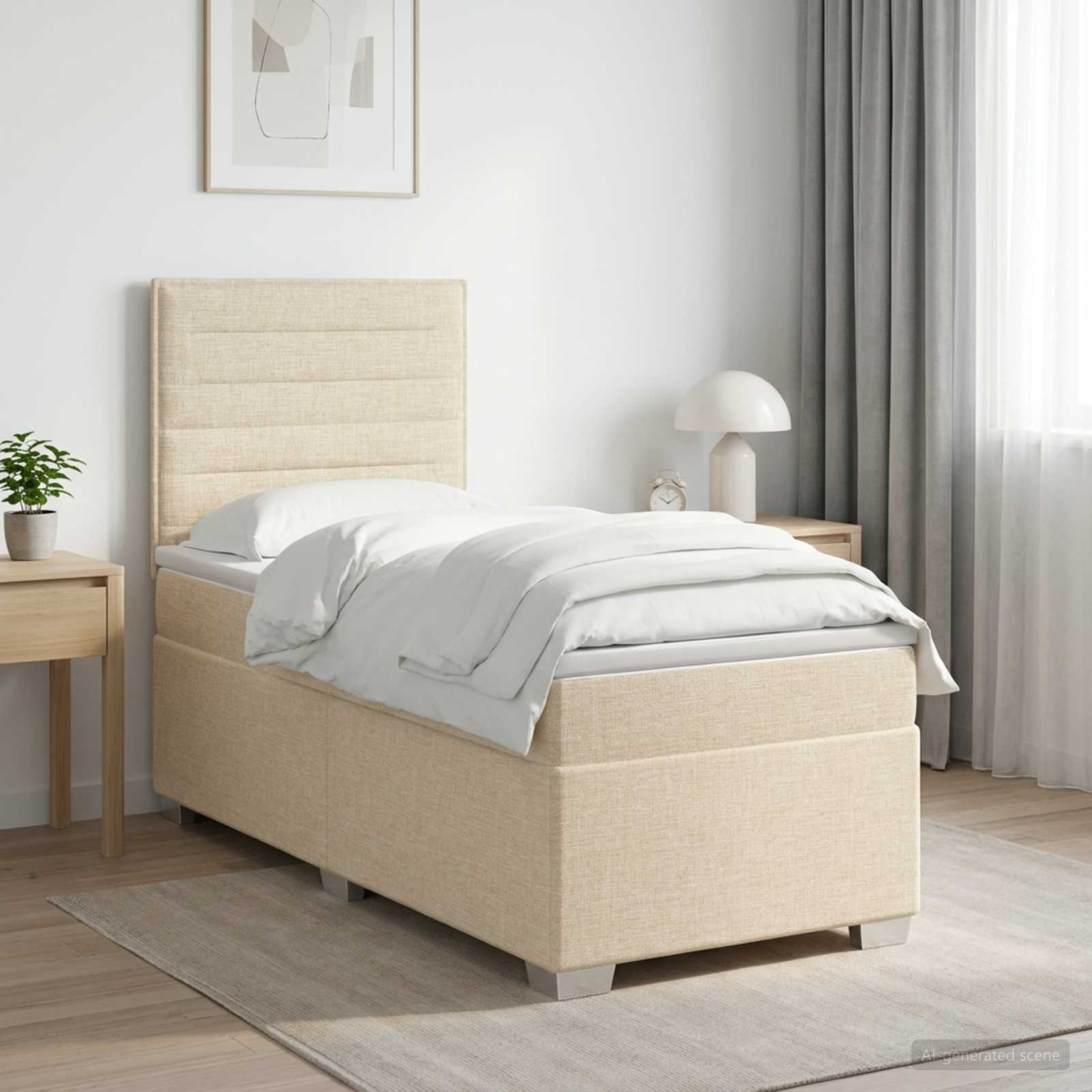 Κρεβάτι box spring με στρώμα Κρεμ 90 x 200 cm Ύφασμα - Pakobazaar
