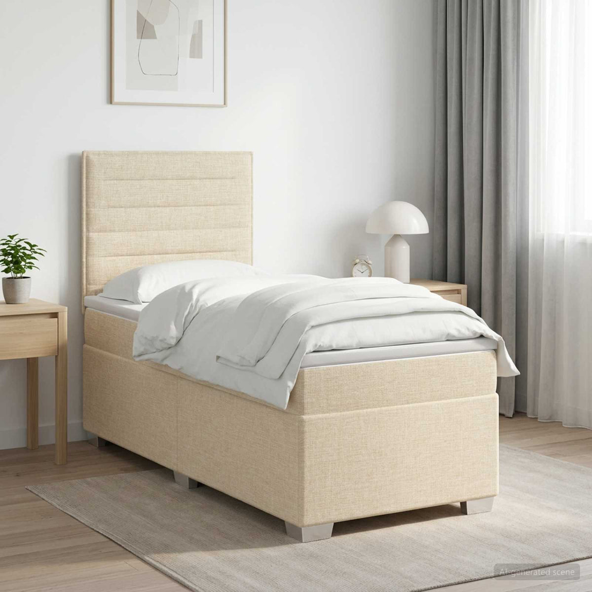 Κρεβάτι box spring με στρώμα Κρεμ 80 x 200 cm Ύφασμα - Pakobazaar