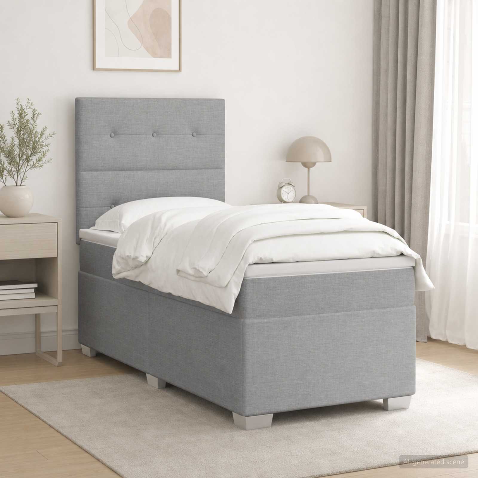 Κρεβάτι box spring με στρώμα Ανοιχτό γκρι 100 x 200 cm Ύφασμα - Pakobazaar