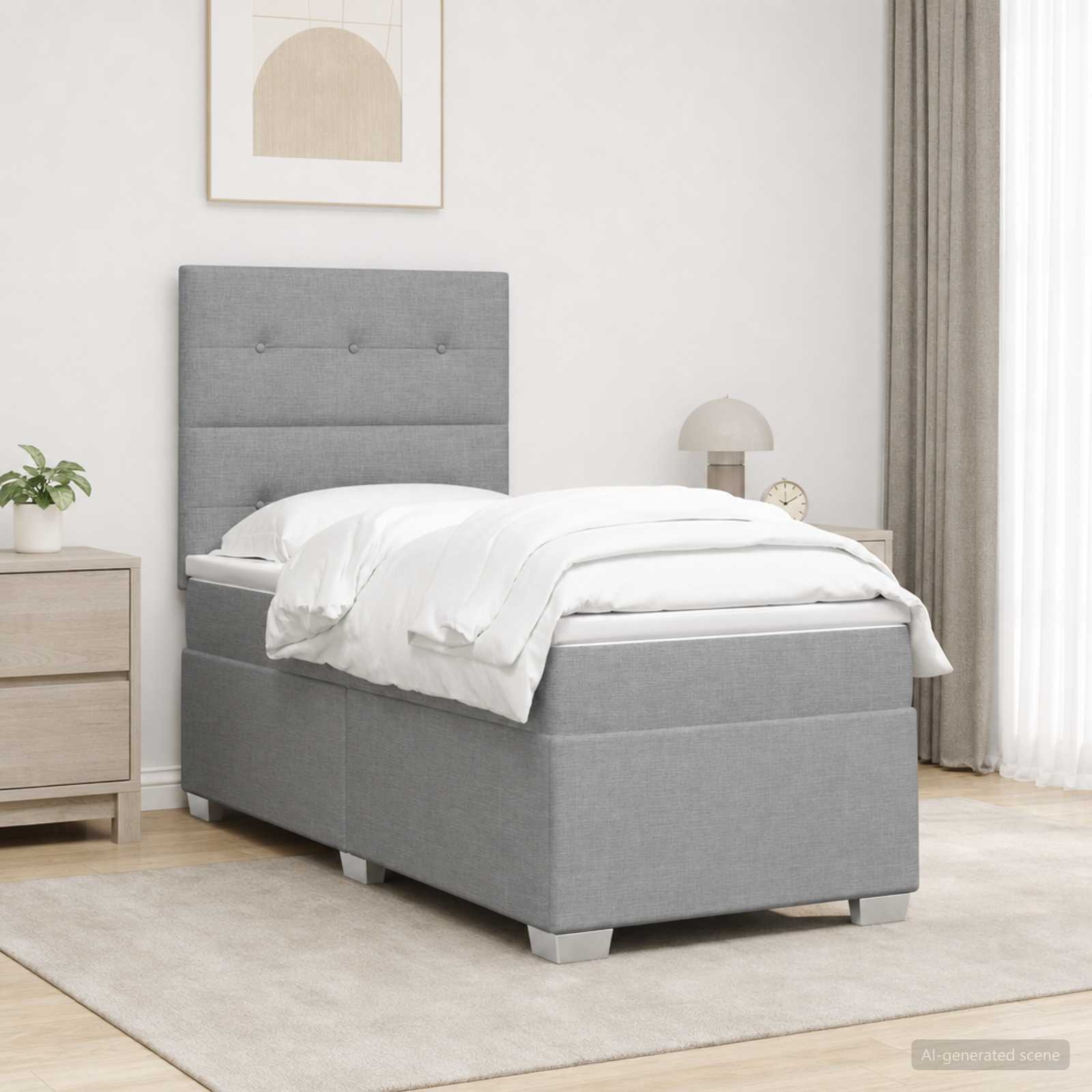 Κρεβάτι box spring με στρώμα Ανοιχτό γκρι 100 x 200 cm Ύφασμα - Pakobazaar