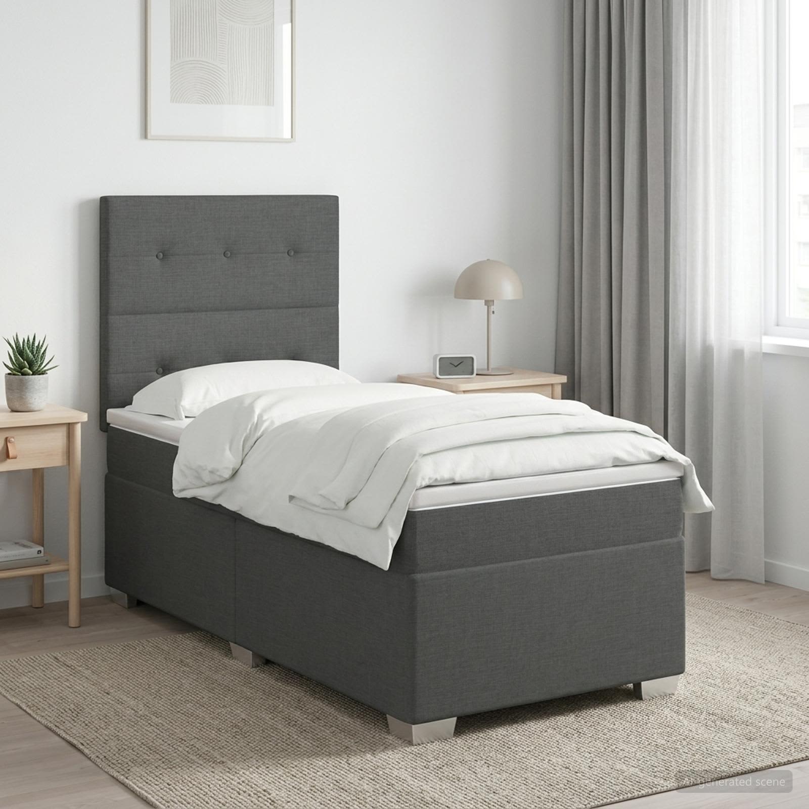 Κρεβάτι box spring με στρώμα Σκούρο Γκρι 90 x 200 cm Ύφασμα