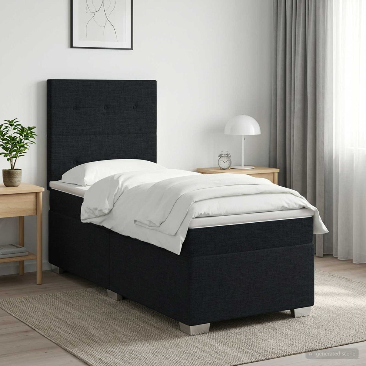 Κρεβάτι box spring με στρώμα Μαύρο 100 x 200 cm Ύφασμα - Pakobazaar